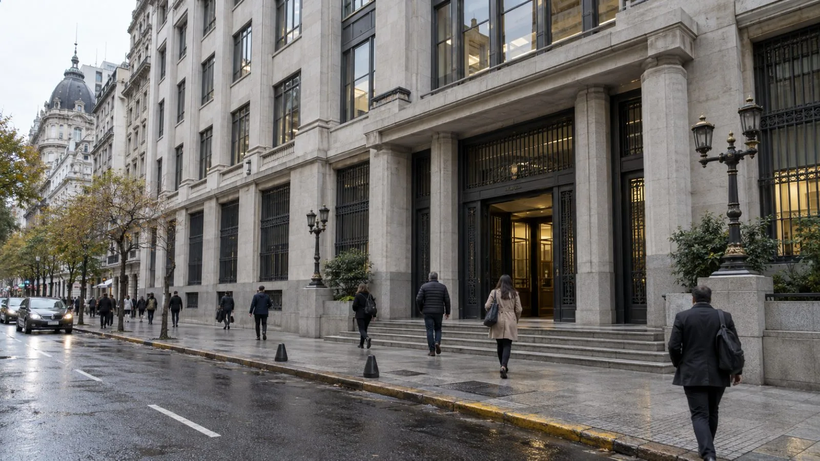 Pedestrians pass the securities regulator’s offices in Buenos Aires on an overcast morning. (AI-generated image / EconoTimes)