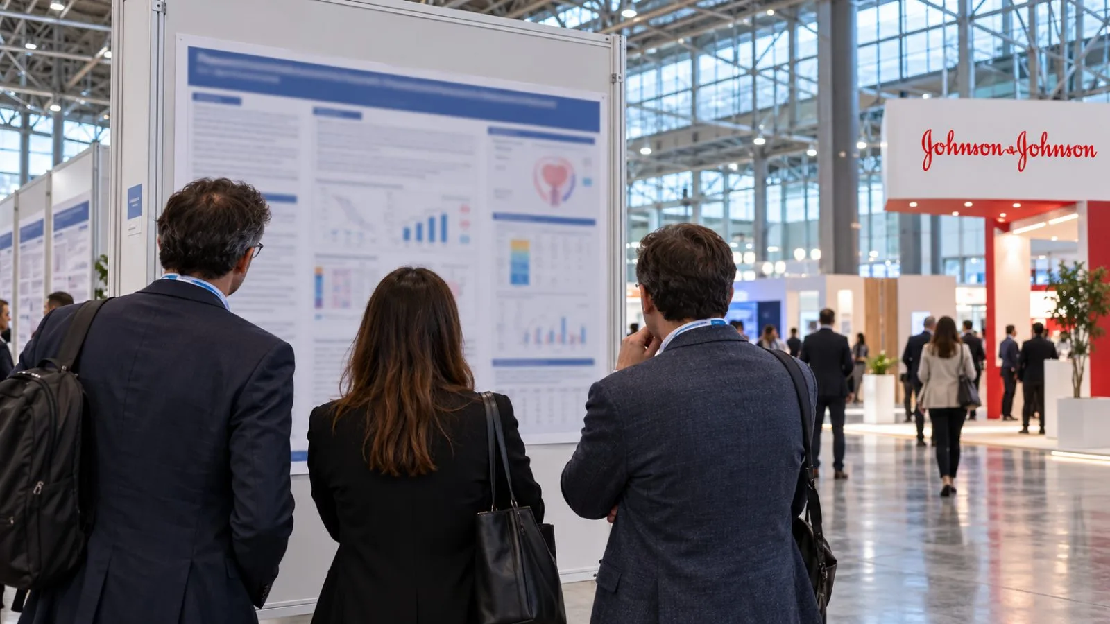 Clinicians review oncology research posters at IFEMA Madrid during a medical congress. / EconoTimes.ai