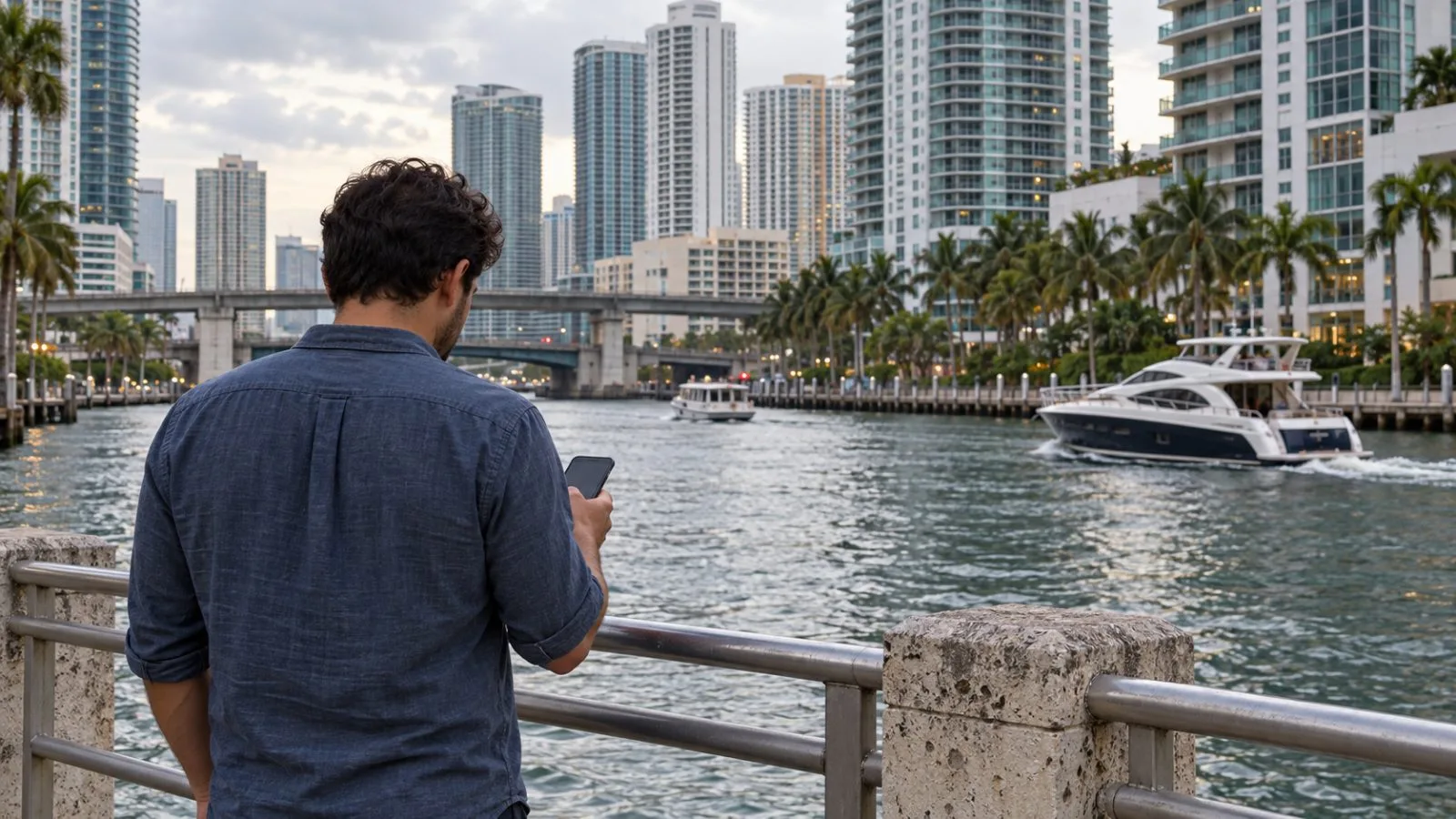 An anonymous customer checks a phone outside a café in Miami’s Brickell district. / EconoTimes.ai