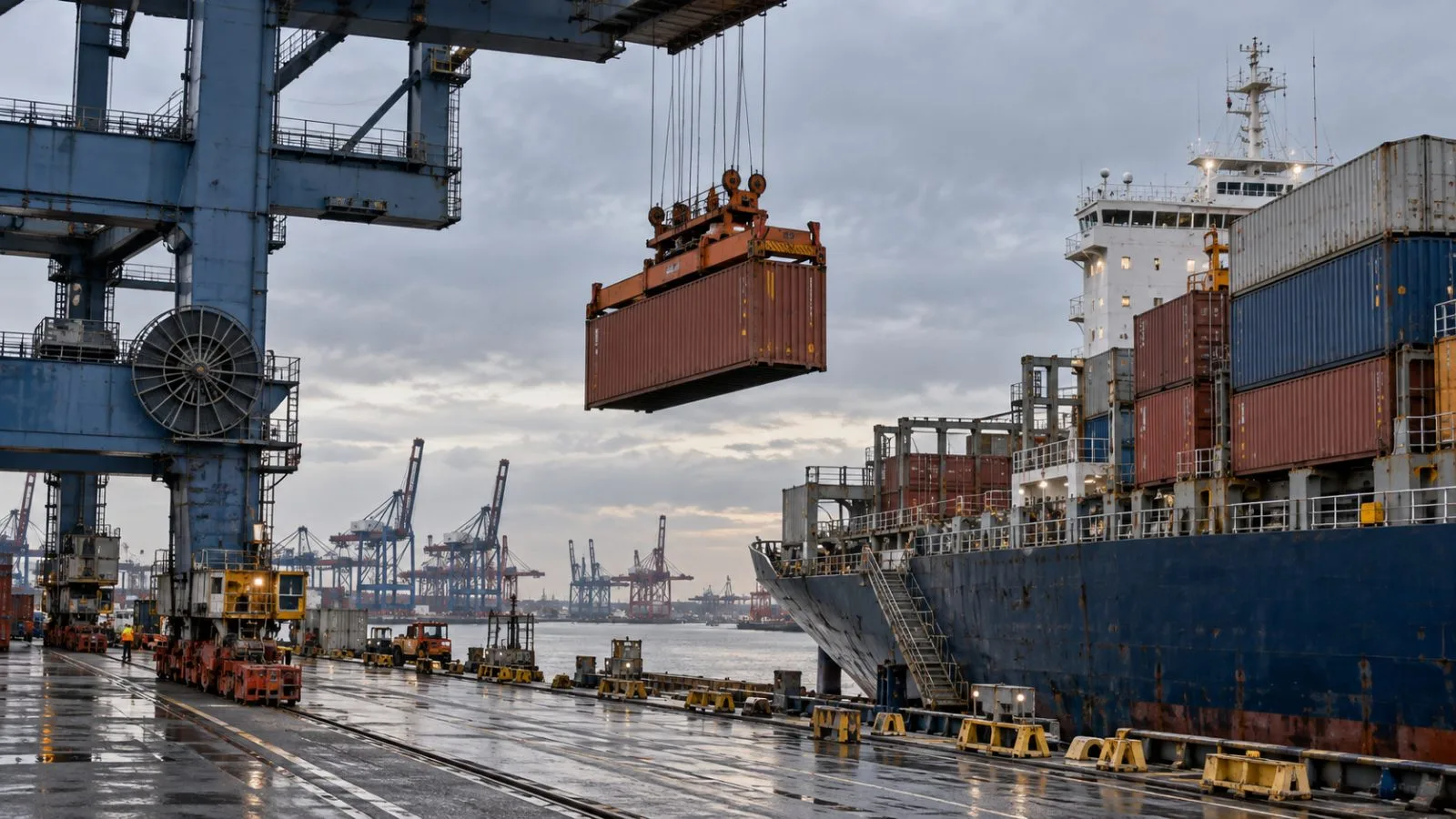 A quay crane moves a shipping container at the Port of Hamburg, Germany. (AI-generated image / EconoTimes)