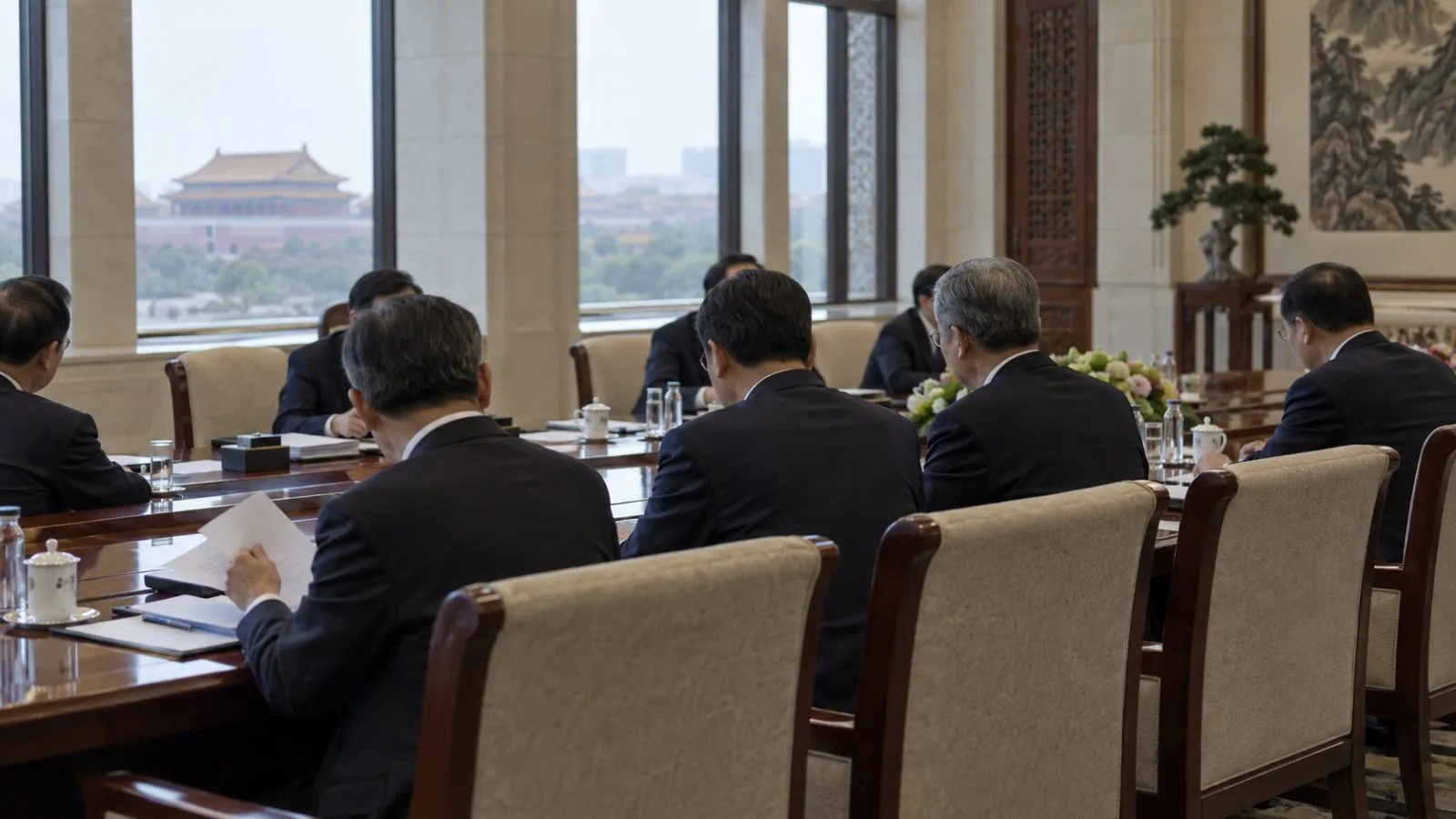 Delegations meet in a government conference room in Beijing, China. (AI-generated image / EconoTimes)