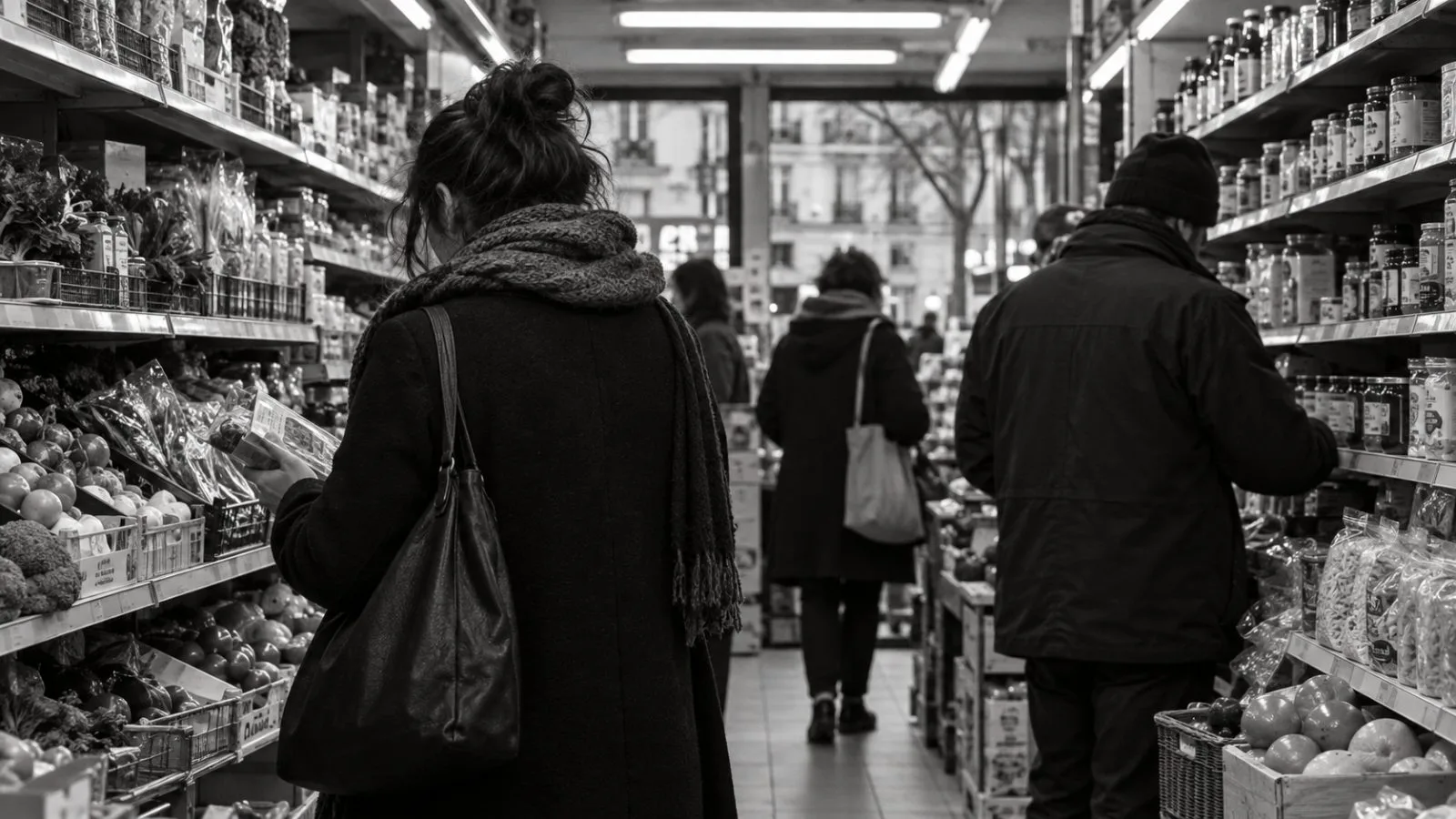 Shoppers compare everyday goods in a neighborhood grocery in Paris, France. (AI-generated image / EconoTimes)