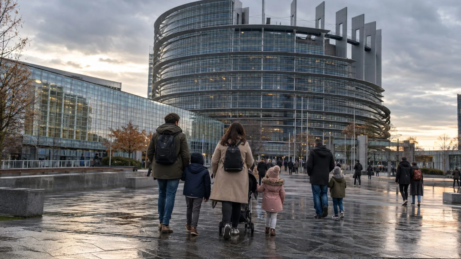 Families gather at Place du Luxembourg near the European Parliament in Brussels (AI-generated image / EconoTimes)