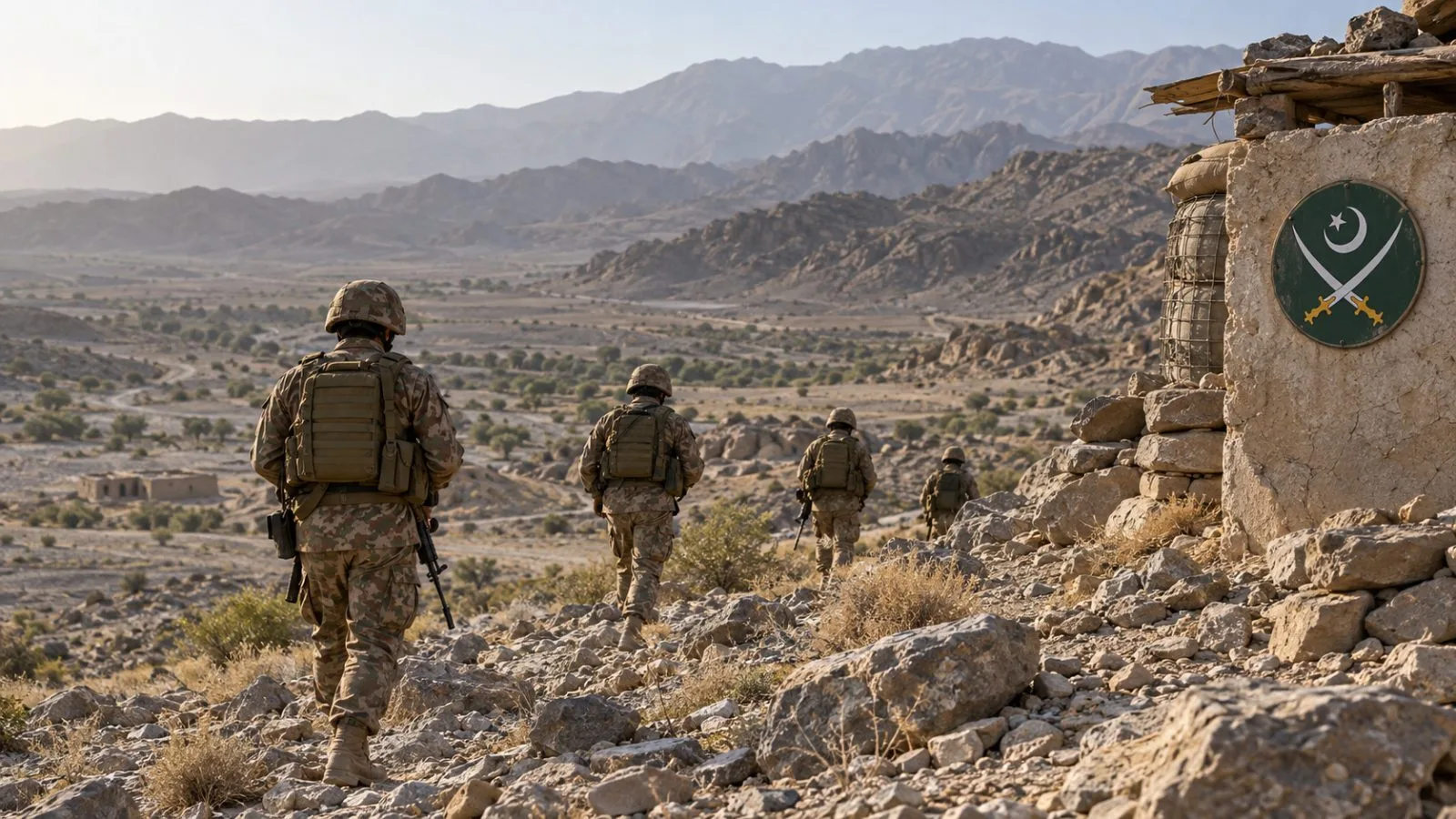 Security personnel move through rocky terrain near Jattakabad in Pakistan’s Balochistan province / EconoTimes.ai