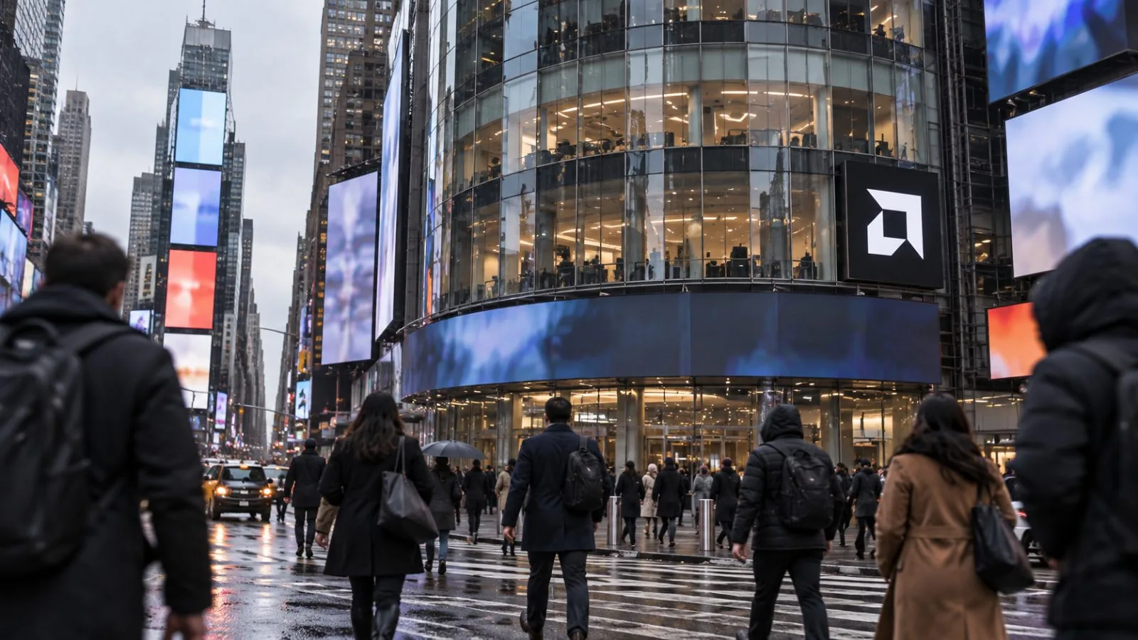 Commuters pass Nasdaq MarketSite in New York as afternoon light reflects across Times Square. / EconoTimes.ai
