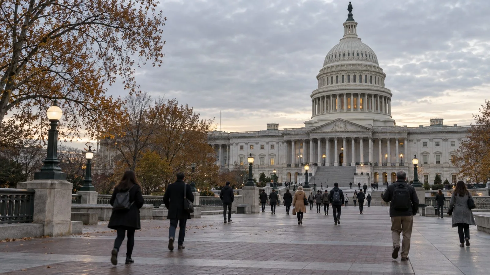 Pedestrians cross the U.S. Capitol grounds in Washington, D.C., beneath an overcast sky. (AI-generated image / EconoTimes)