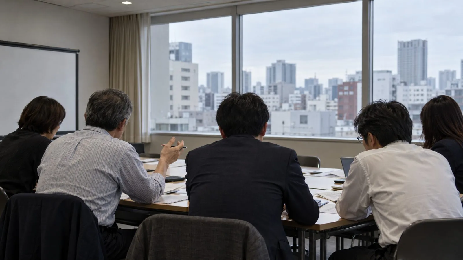 Union delegates meet in a Tokyo conference room during overcast autumn afternoon light. (AI-generated image / EconoTimes)