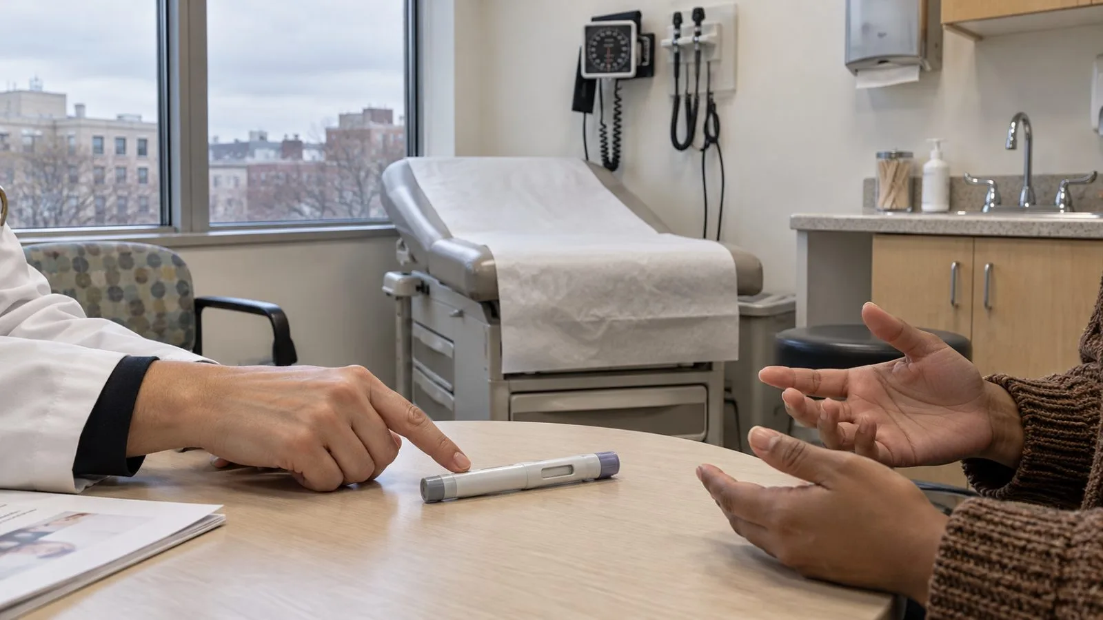 A clinician and patient discuss medication in an obstetrics clinic exam room in Washington, D.C. / EconoTimes.ai