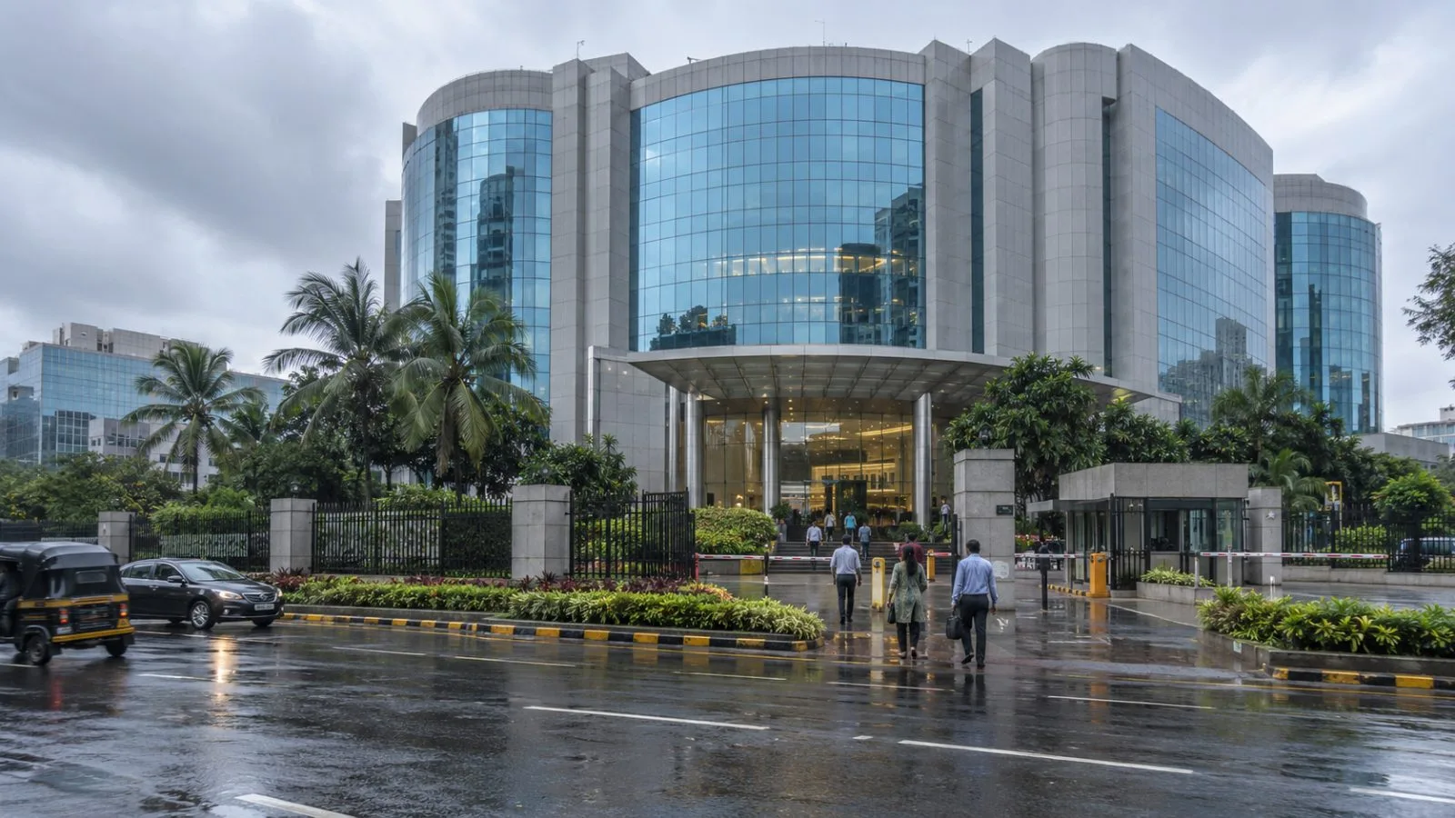 Visitors approach the Securities and Exchange Board of India headquarters in Mumbai. (AI-generated image / EconoTimes)