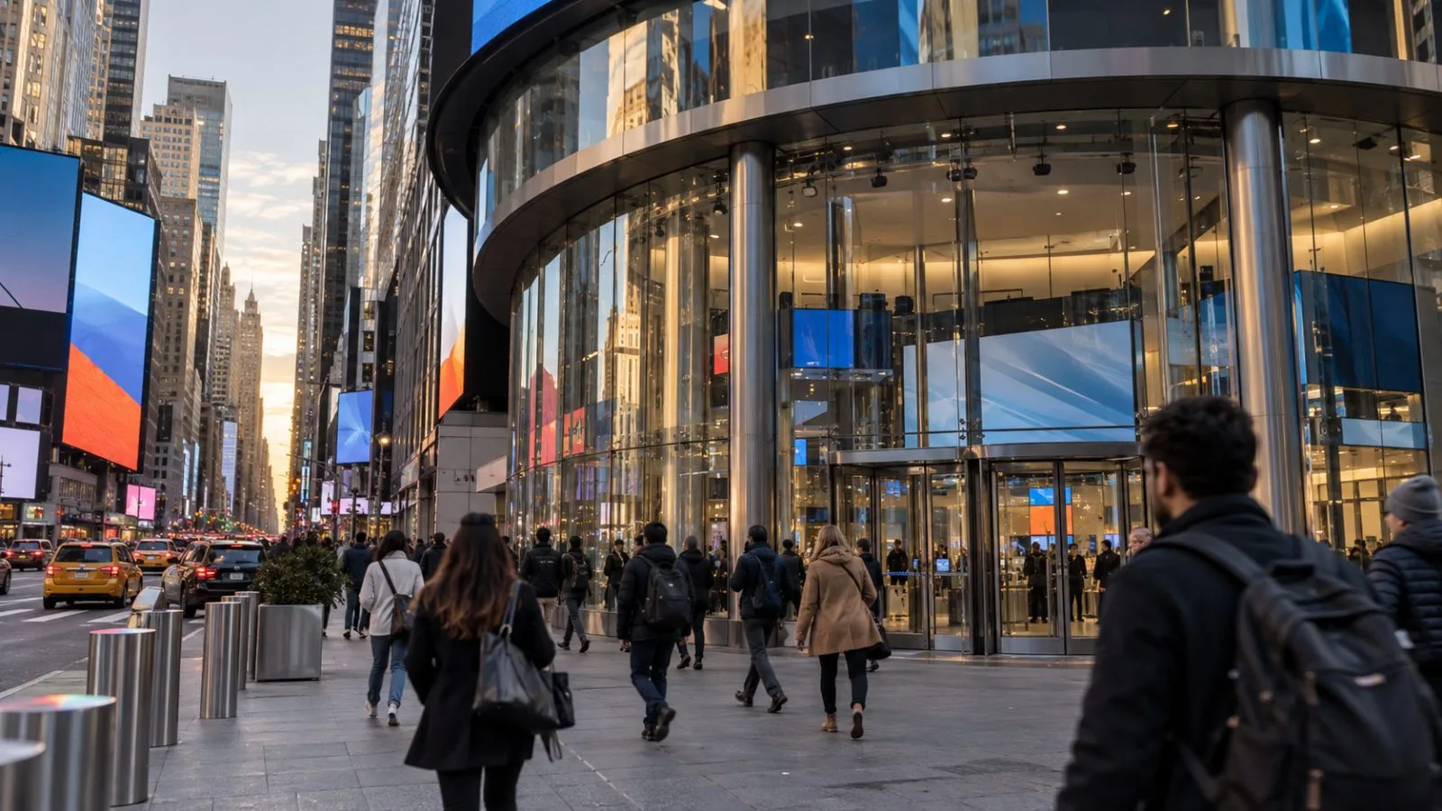 Pedestrians pass the Nasdaq MarketSite in New York City's Times Square. (AI-generated image / EconoTimes)