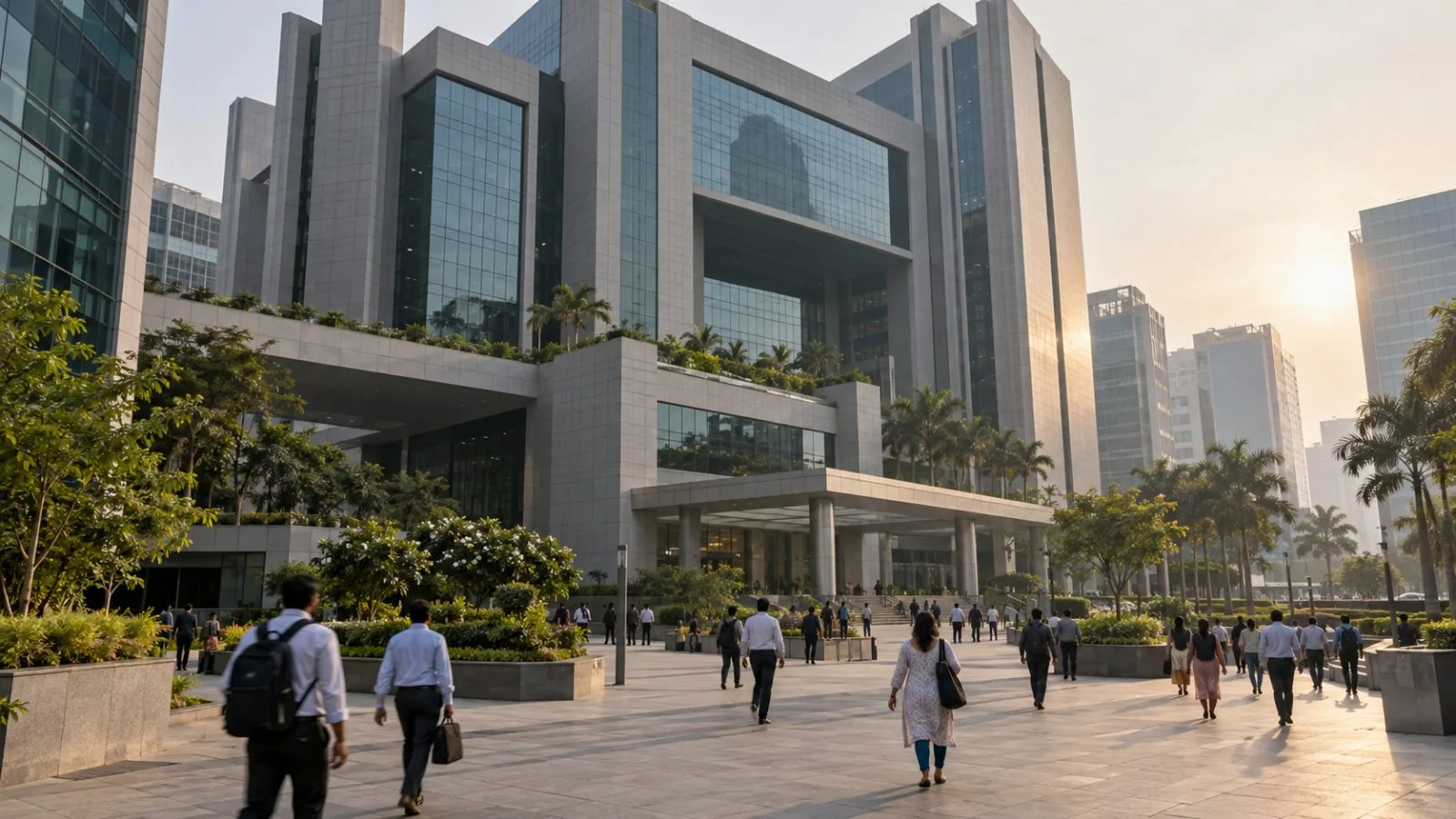 Exchange Plaza, home of India’s National Stock Exchange, stands in Mumbai’s Bandra-Kurla Complex. (AI-generated image / EconoTimes)
