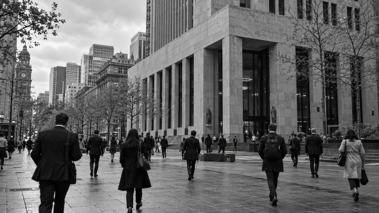 Pedestrians cross Martin Place outside the Reserve Bank of Australia in Sydney. (AI-generated image / EconoTimes)