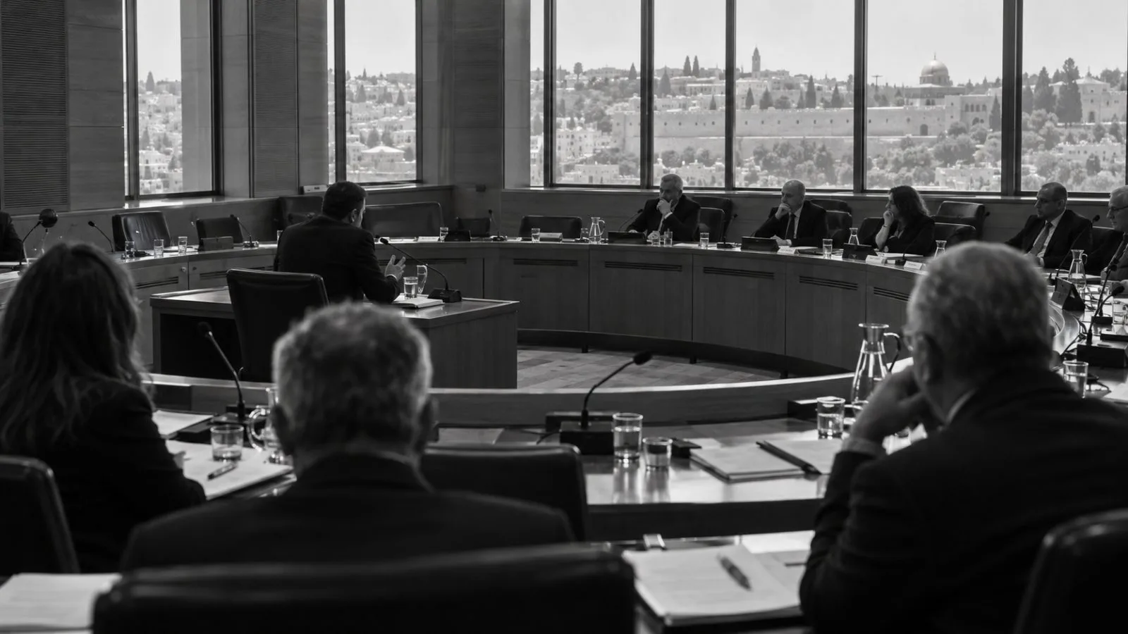 Committee members sit at microphones during a hearing at the Knesset in Jerusalem (AI-generated image / EconoTimes)