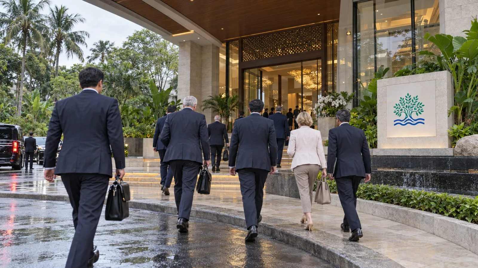 Officials arrive outside a conference venue in Bangkok, Thailand / EconoTimes.ai