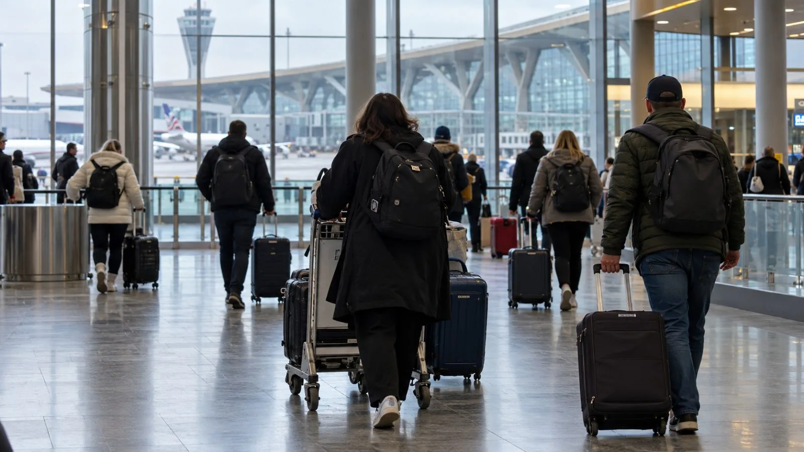 Travelers cross the arrivals hall at Pulkovo Airport in St. Petersburg, Russia. (AI-generated image / EconoTimes)