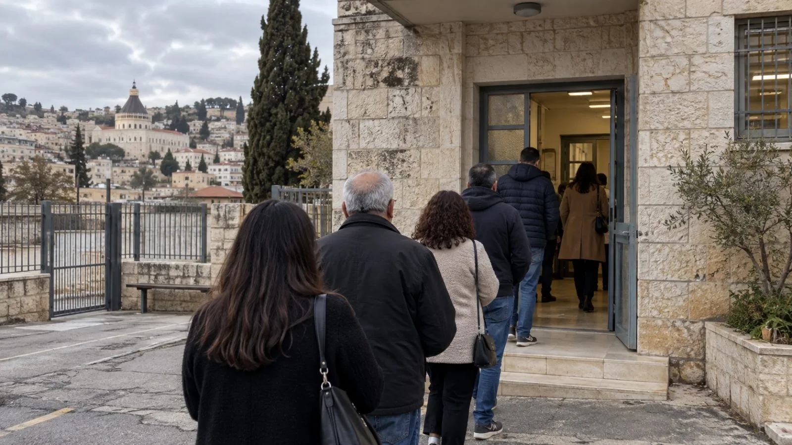 Voters wait outside a polling station in Nazareth, Israel, on election day. (AI-generated image / EconoTimes)