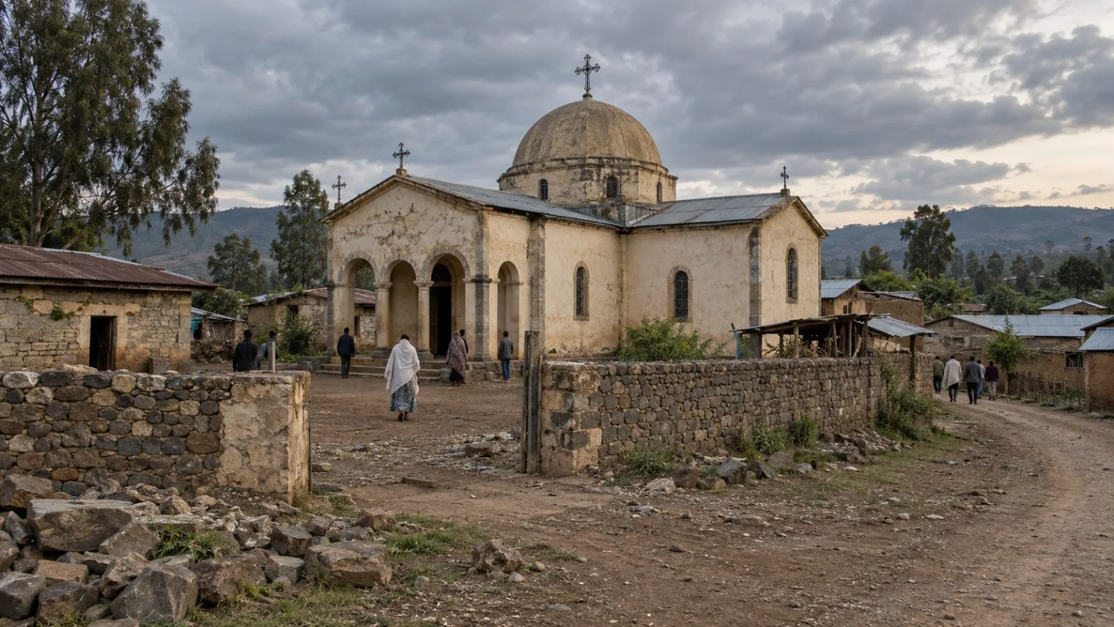 Residents gather outside an Orthodox church in Shirka district, Oromia, Ethiopia (AI-generated image / EconoTimes)