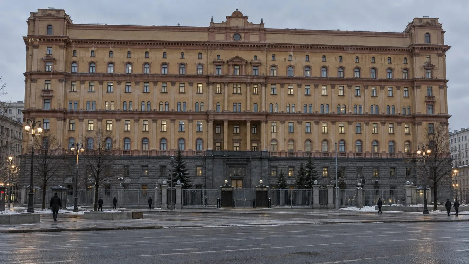Security barriers stand outside the Federal Security Service headquarters at Lubyanka Square in Moscow. (AI-generated image / EconoTimes)