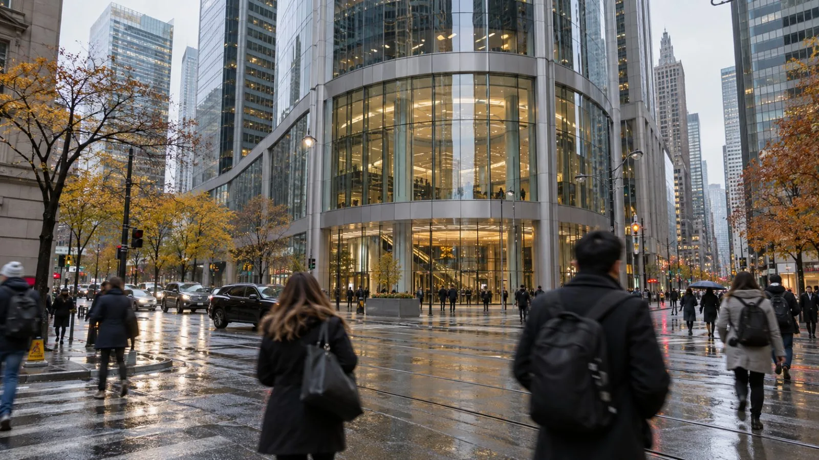 Pedestrians pass the Toronto Stock Exchange in Toronto, Ontario, on an overcast autumn morning. (AI-generated image / EconoTimes)