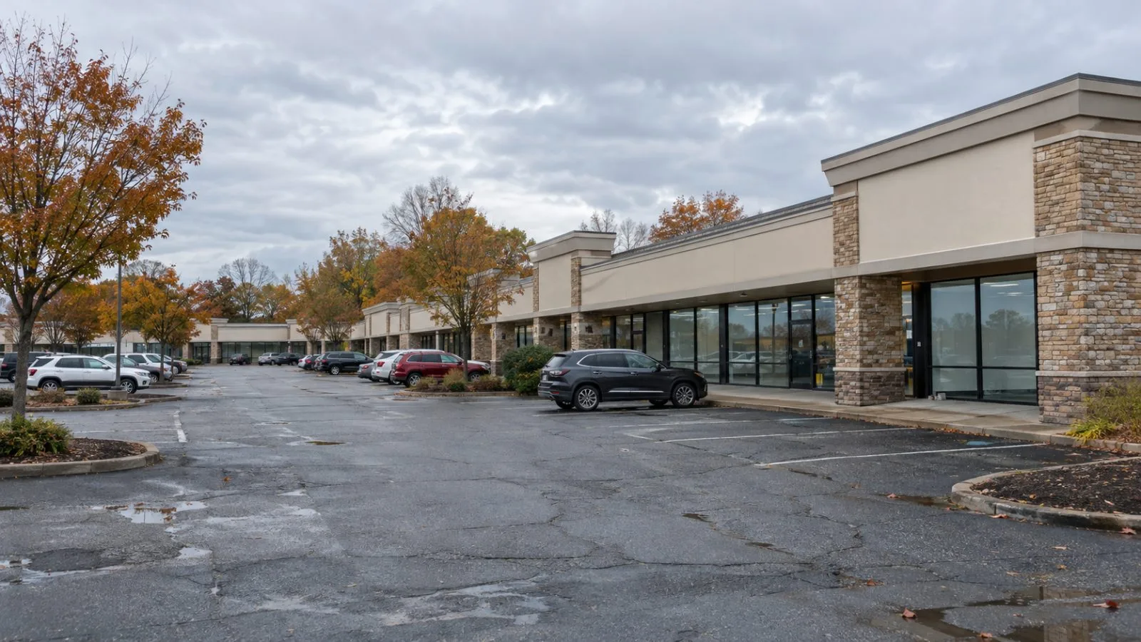 Retail storefronts line Expressway Plaza along North Ocean Avenue in Farmingville, New York. (AI-generated image / EconoTimes)