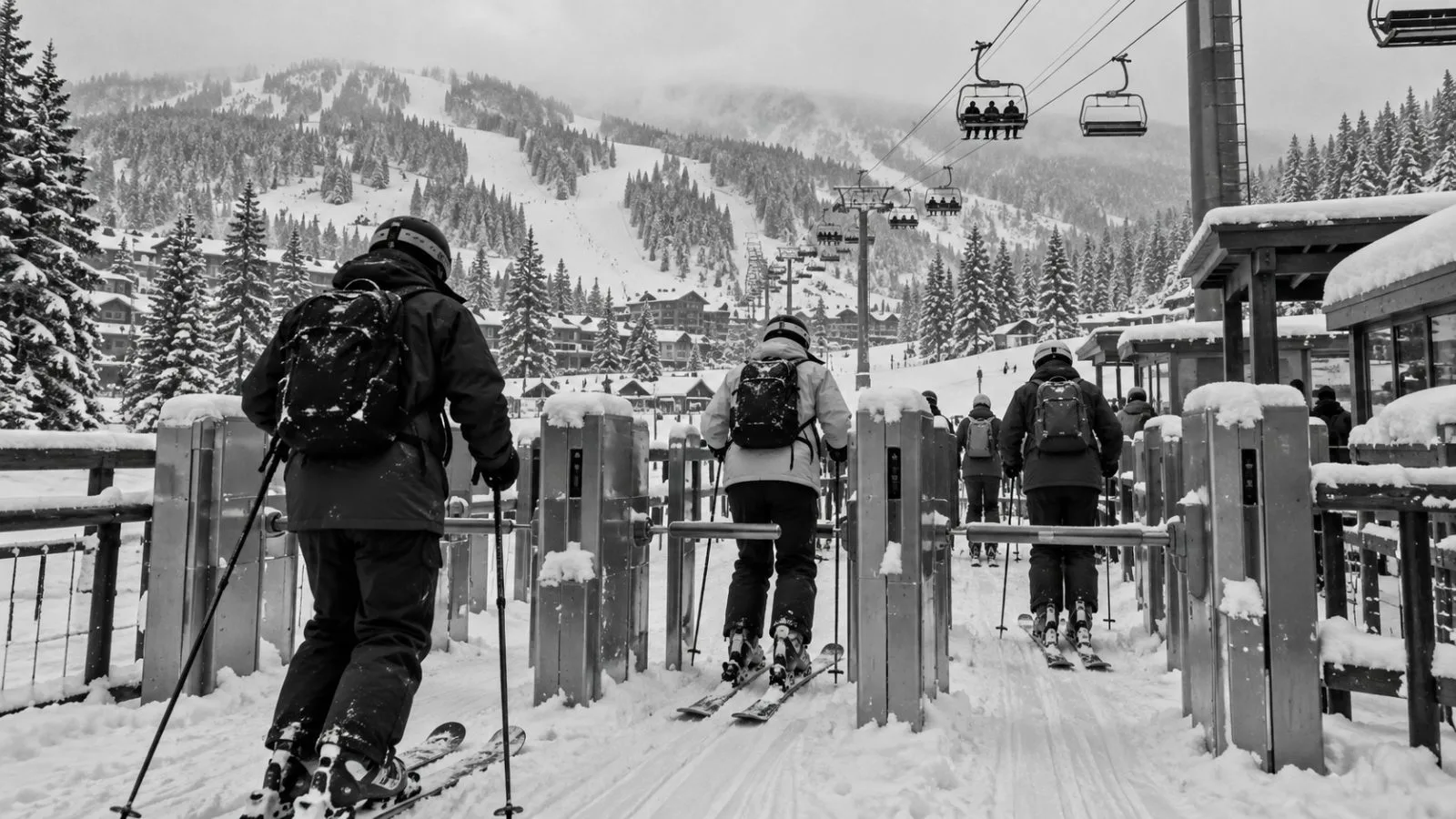 Skiers pass through lift gates at Vail Mountain in Vail, Colorado, after fresh snowfall. (AI-generated image / EconoTimes)