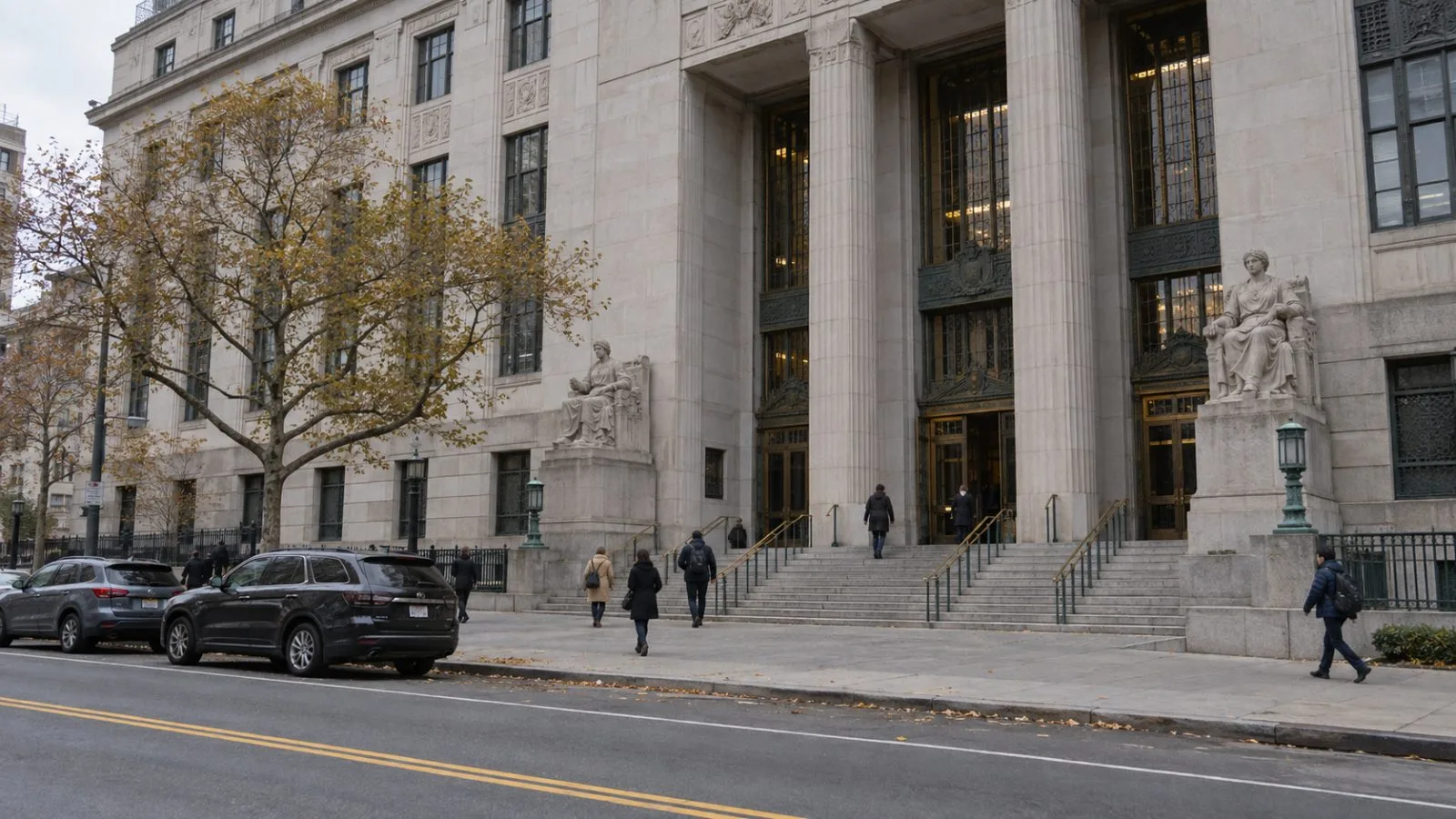 Pedestrians pass the Brooklyn District Attorney’s Office in downtown Brooklyn, New York. (AI-generated image / EconoTimes)