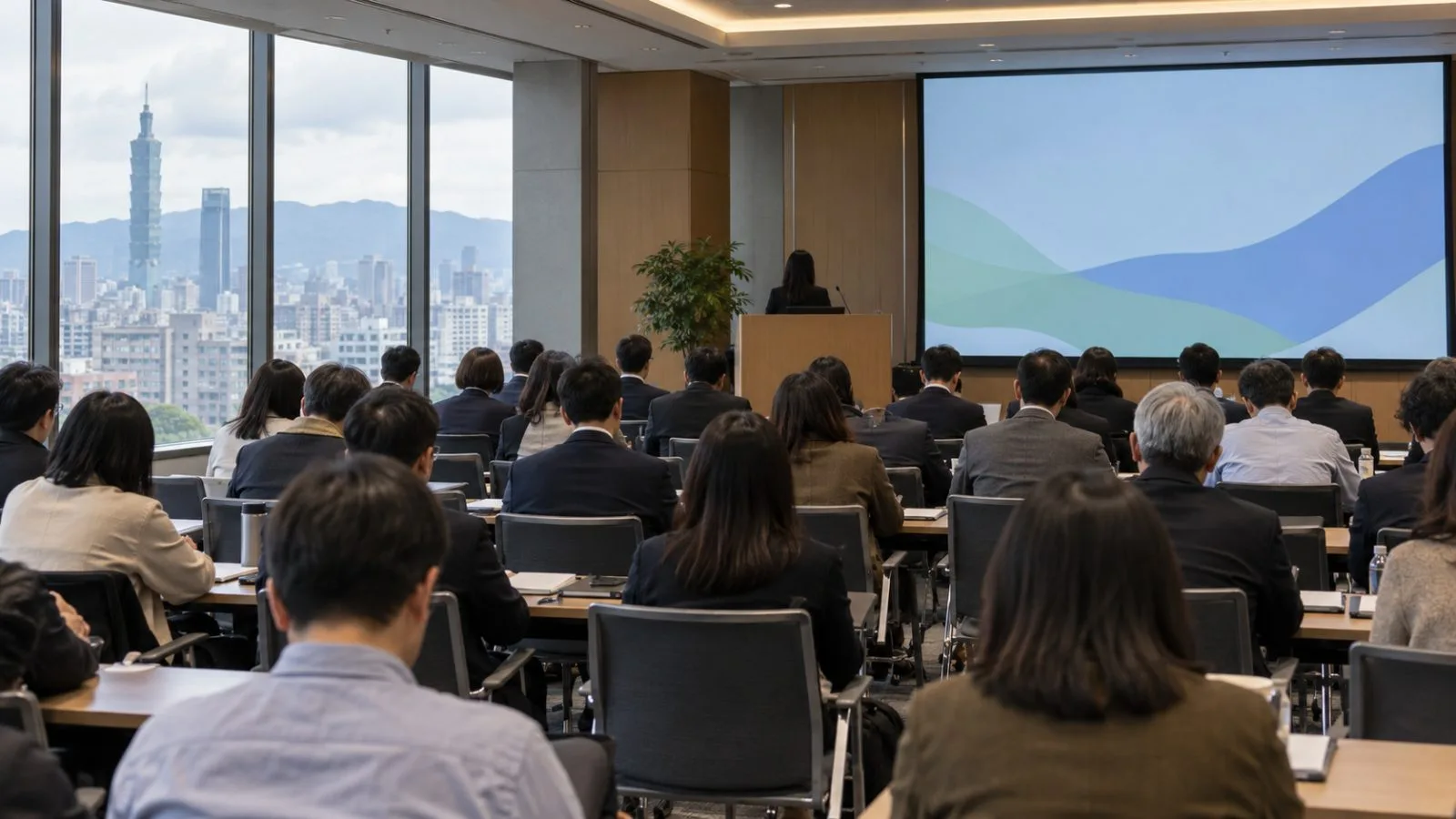 Attendees listen at a renewable energy conference in Taipei, Taiwan. (AI-generated image / EconoTimes)