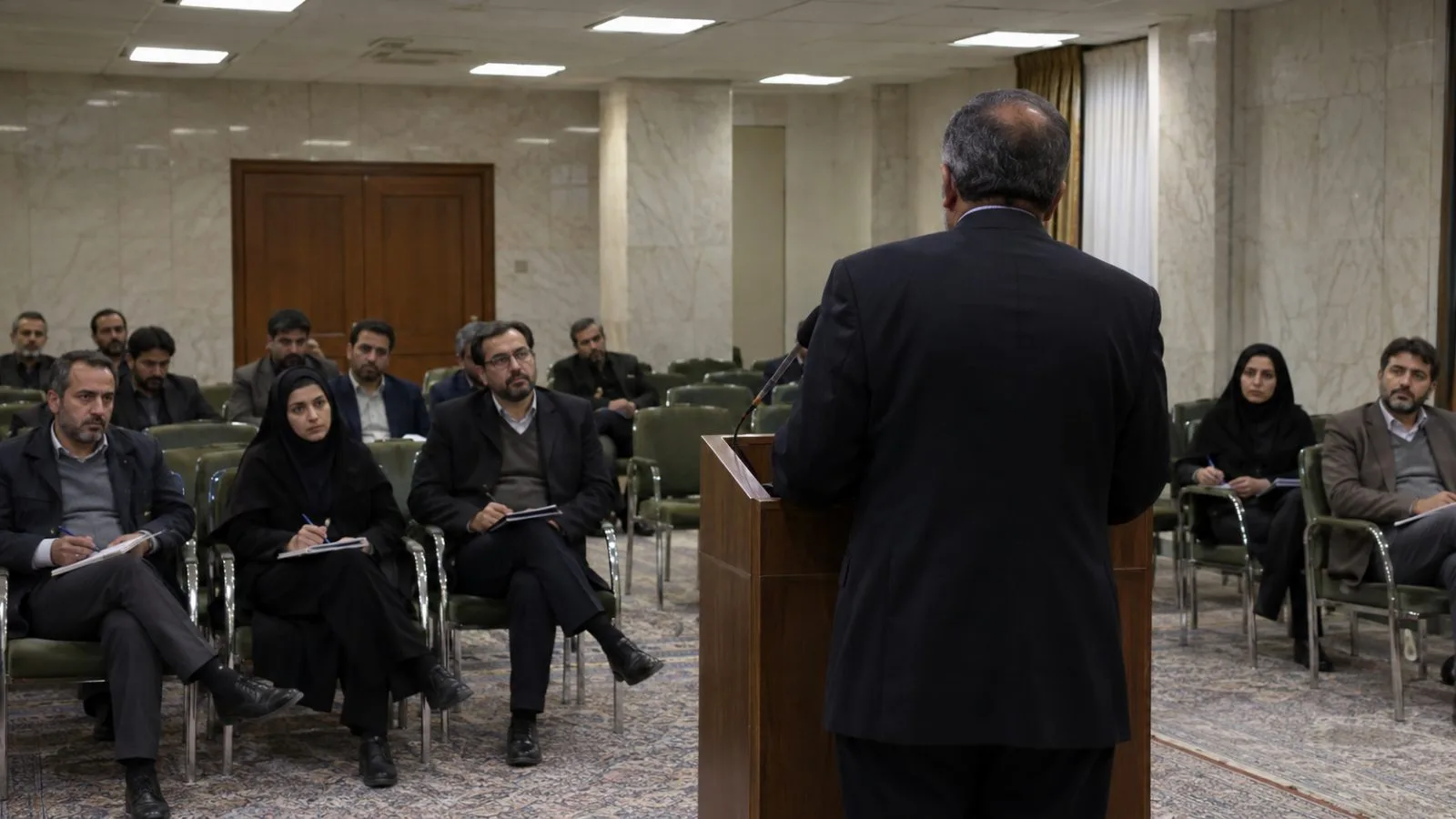 An official speaks at a press briefing in Tehran, Iran. (AI-generated image / EconoTimes)