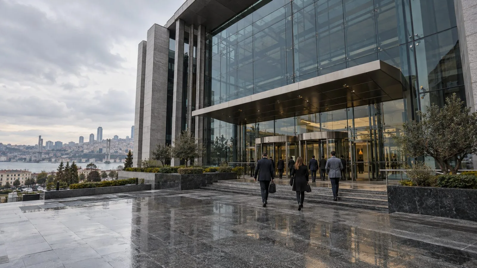 People enter the Borsa Istanbul exchange building on an overcast morning in Istanbul. (AI-generated image / EconoTimes)
