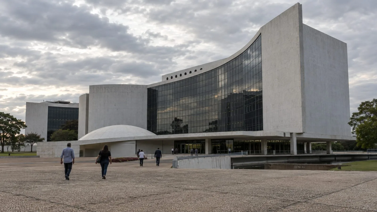 Pedestrians cross the forecourt of Brazil’s Superior Electoral Court in Brasília. (AI-generated image / EconoTimes)