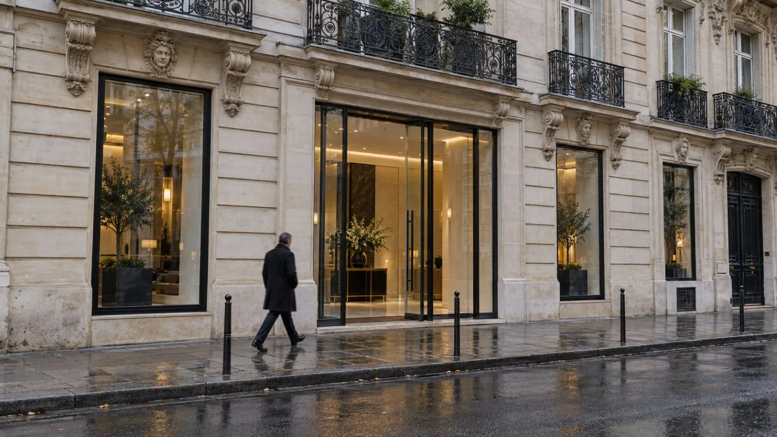 A pedestrian passes an office entrance on Rue Saint-Honoré in Paris, France. (AI-generated image / EconoTimes)