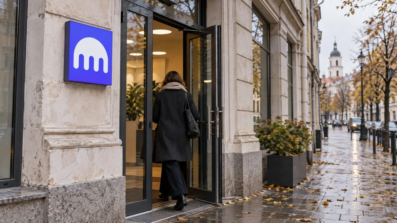 A customer enters a bank branch on a Vilnius street in Lithuania. / EconoTimes.ai