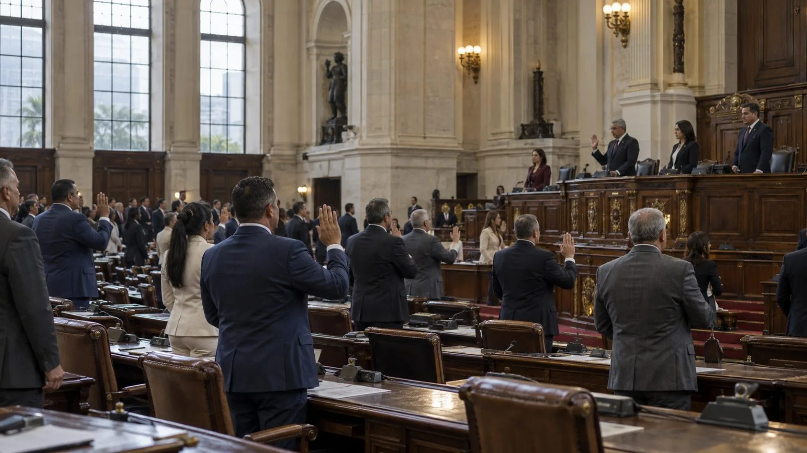 Legislators gather in the chamber of Venezuela's Federal Legislative Palace in Caracas (AI-generated image / EconoTimes)