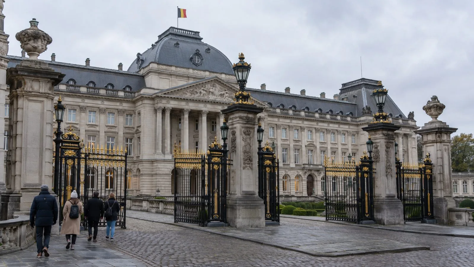 The Royal Palace stands behind its gates in Brussels on an overcast afternoon. (AI-generated image / EconoTimes)