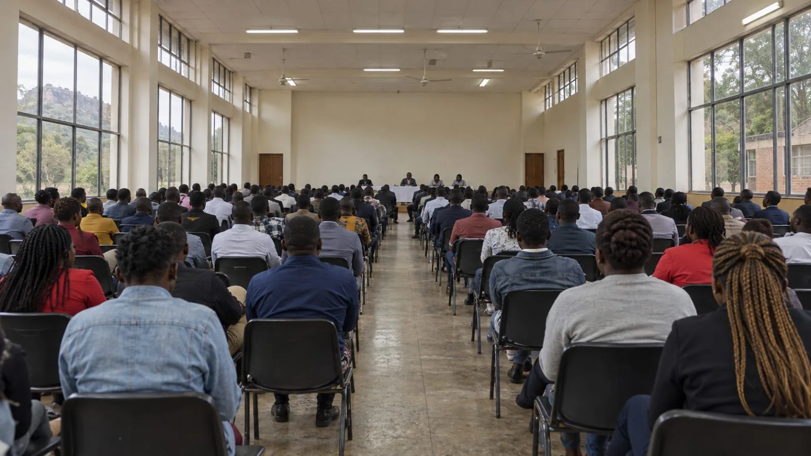 Delegates sit inside a conference hall at Chinhoyi University of Technology, Zimbabwe. (AI-generated image / EconoTimes)