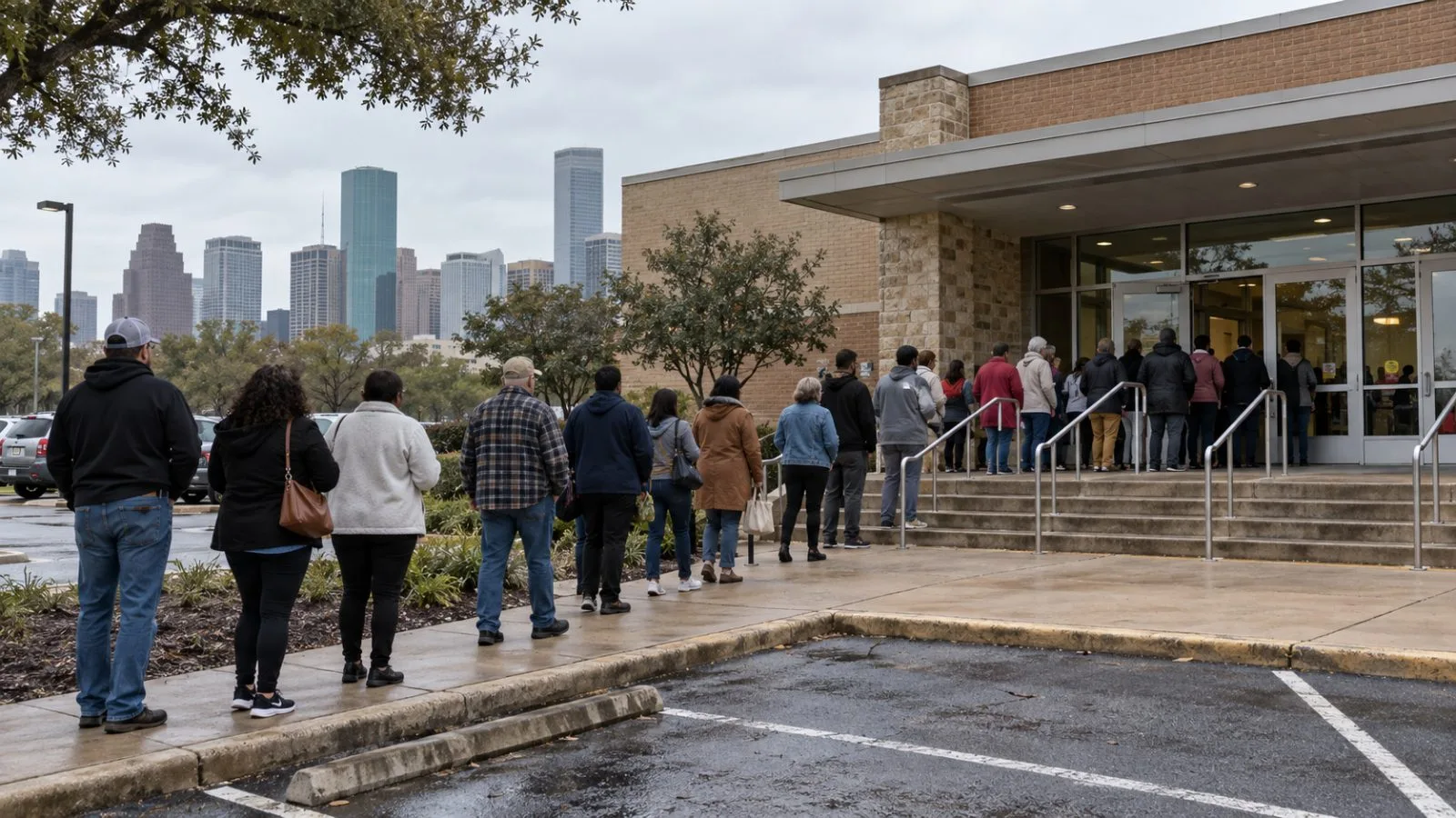 Voters queue outside an early voting polling station in Houston, Texas. (AI-generated image / EconoTimes)