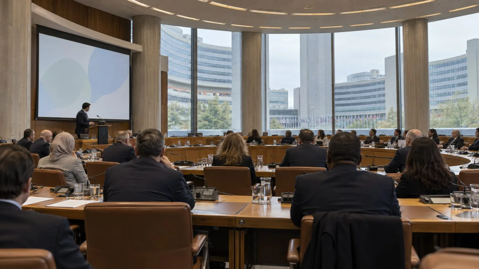 Delegates attend a law enforcement conference at the Vienna International Centre in Austria / EconoTimes.ai