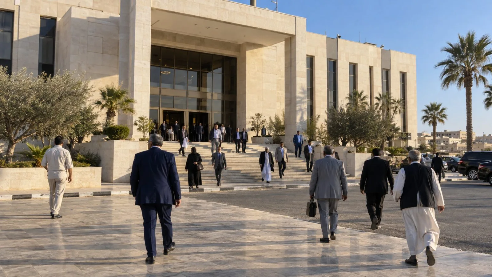 People leave the House of Representatives building in Benghazi, Libya, after a session. (AI-generated image / EconoTimes)