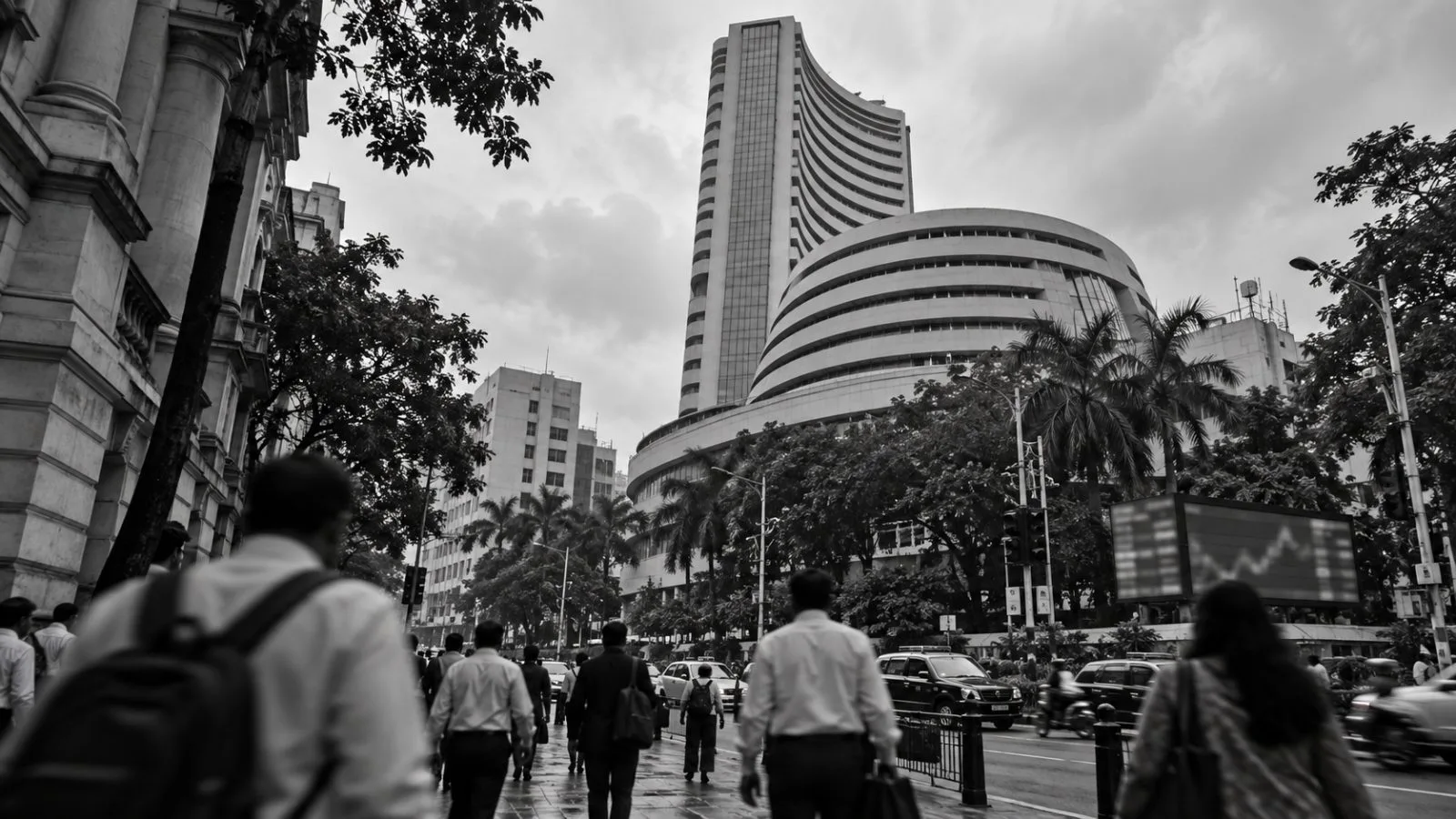 Pedestrians pass the Bombay Stock Exchange on Dalal Street in Mumbai, India, during morning trading. / EconoTimes.ai