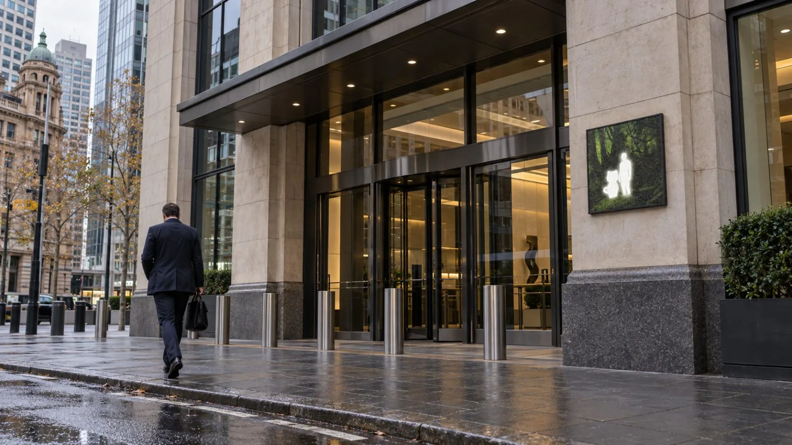 A commuter passes the Australian Securities Exchange entrance in Sydney on an overcast morning. / EconoTimes.ai