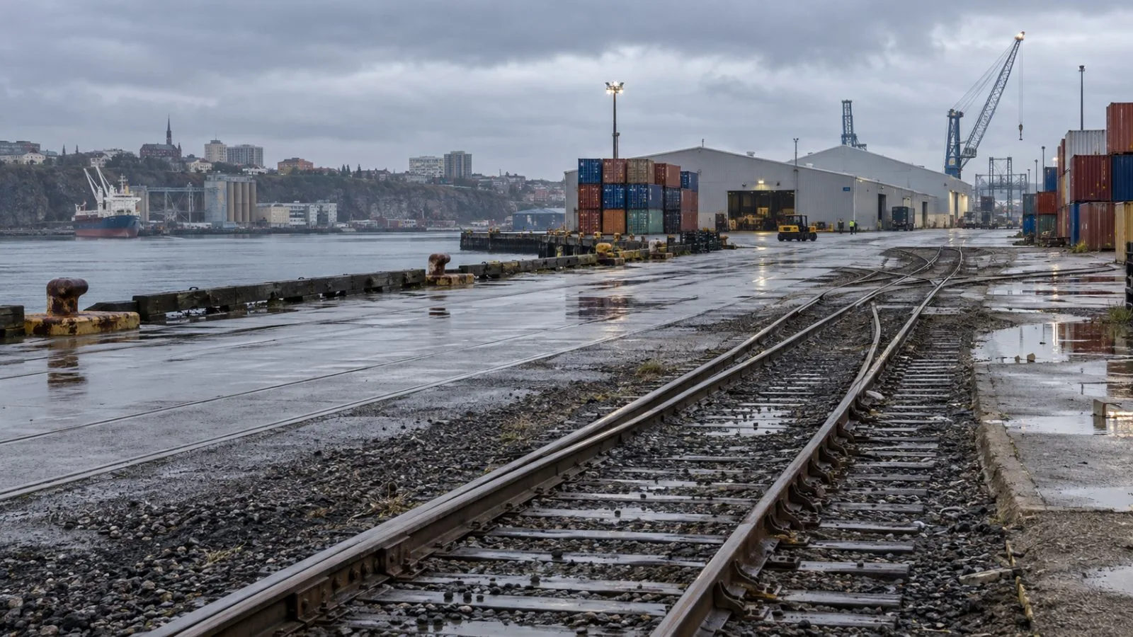 A container ship sits beside cranes at Port Saint John in Saint John, New Brunswick / EconoTimes.ai