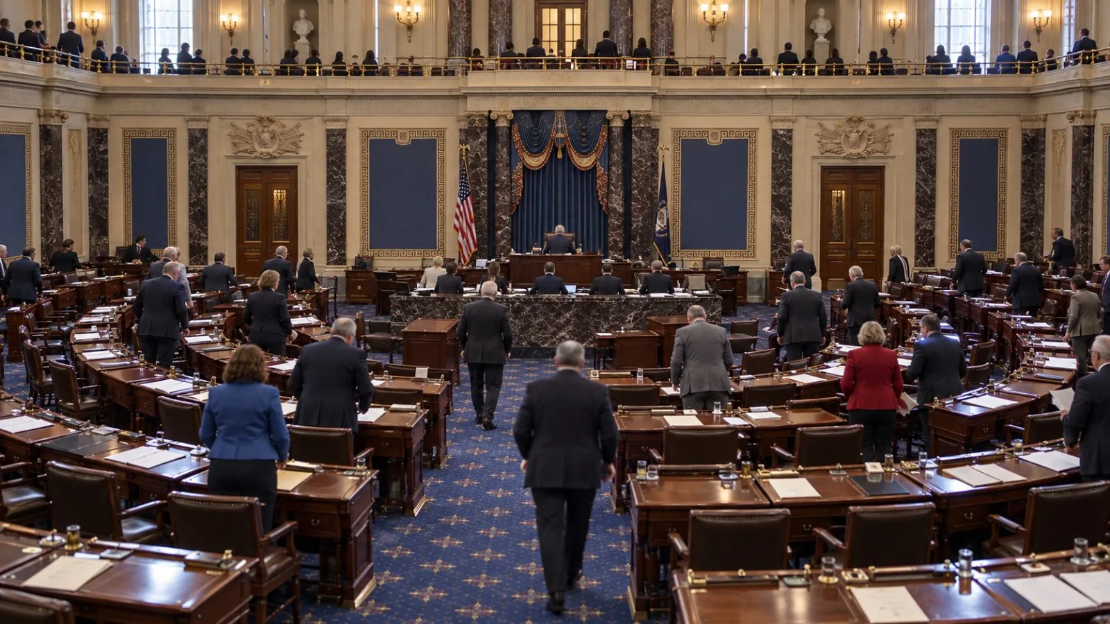 Senators take part in a roll-call vote in the U.S. Senate chamber in Washington. / EconoTimes.ai