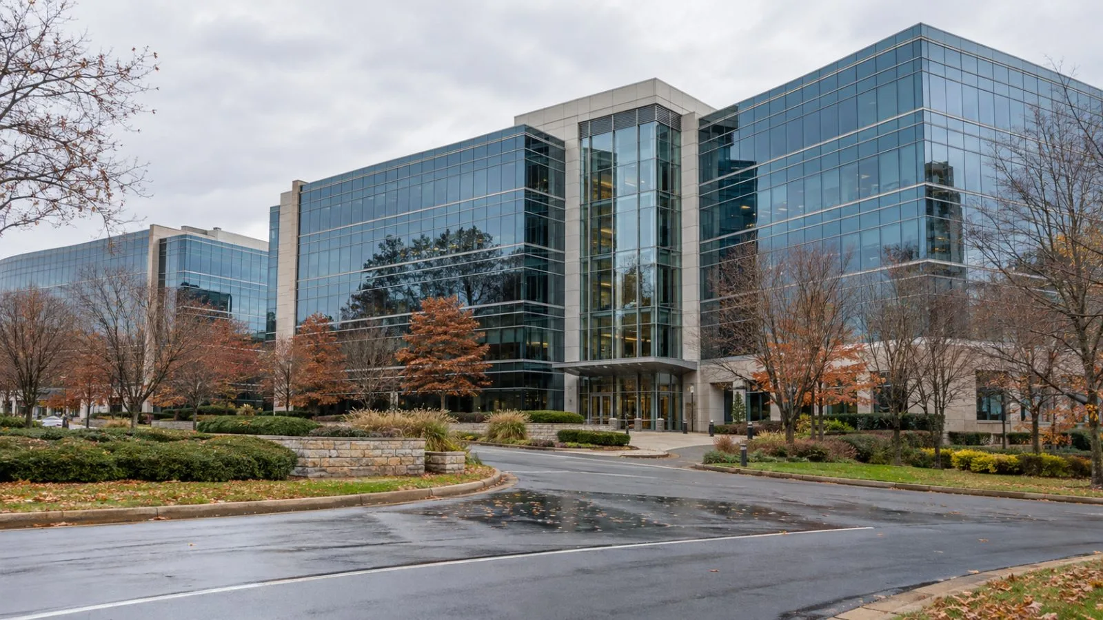 Science Applications International Corporation’s headquarters stands beside a business-park road in Reston, Virginia. (AI-generated image / EconoTimes)
