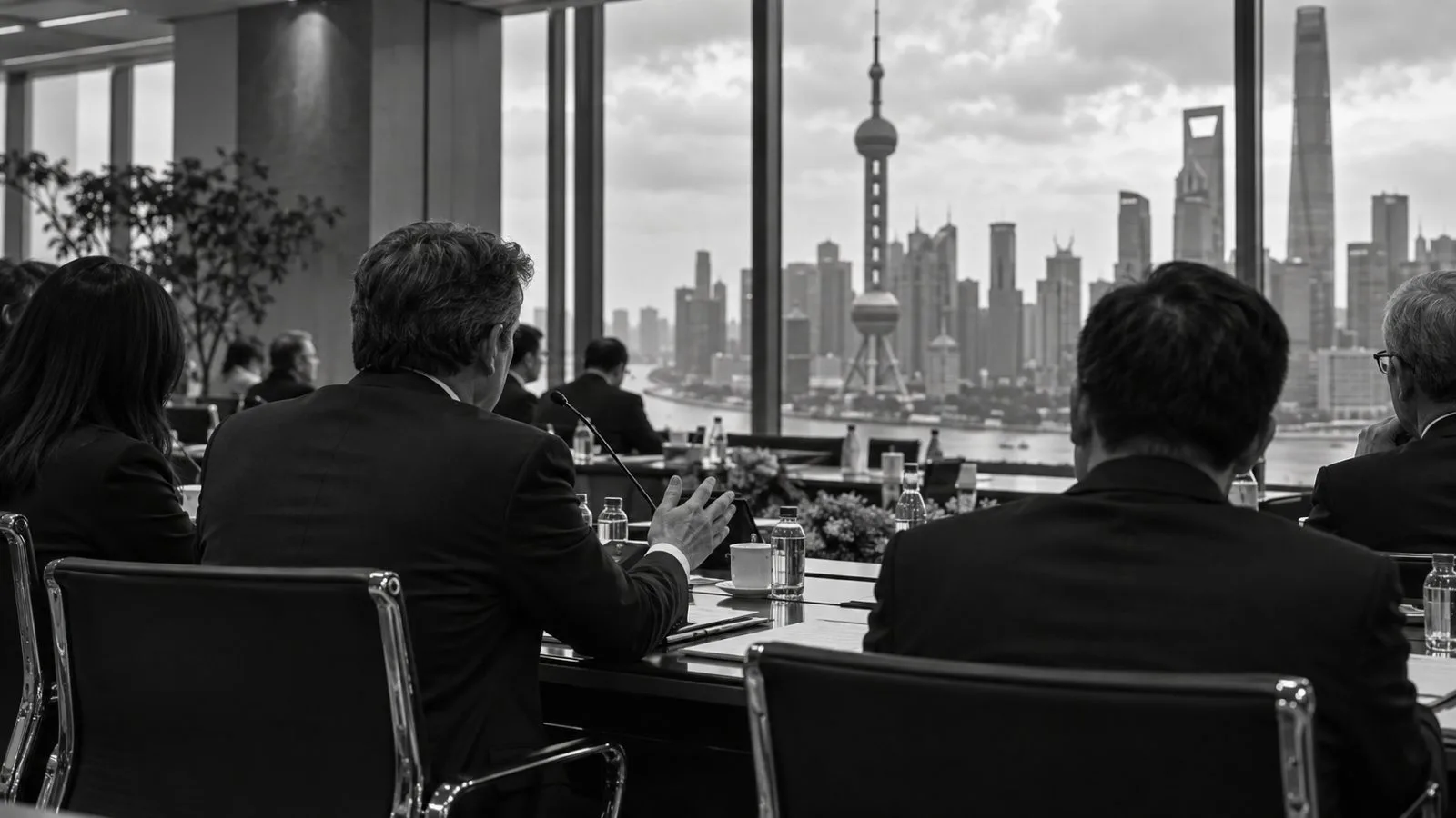 Participants sit around a roundtable during the Bund Summit in Shanghai. (AI-generated image / EconoTimes)