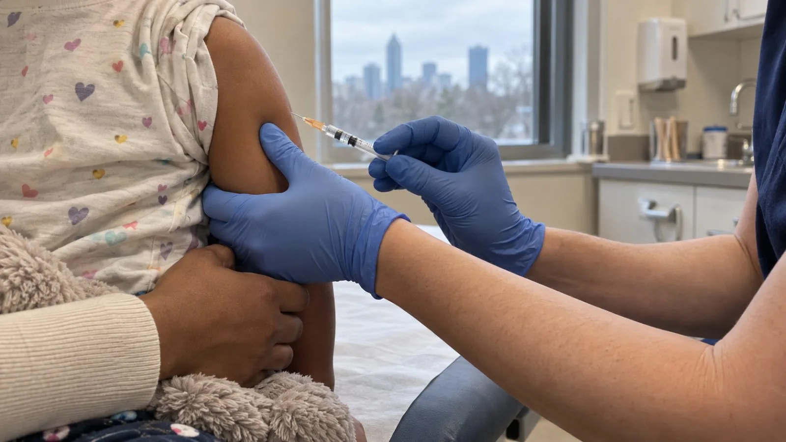 A nurse prepares an MMR dose at a pediatric clinic in Atlanta, Georgia. (AI-generated image / EconoTimes)