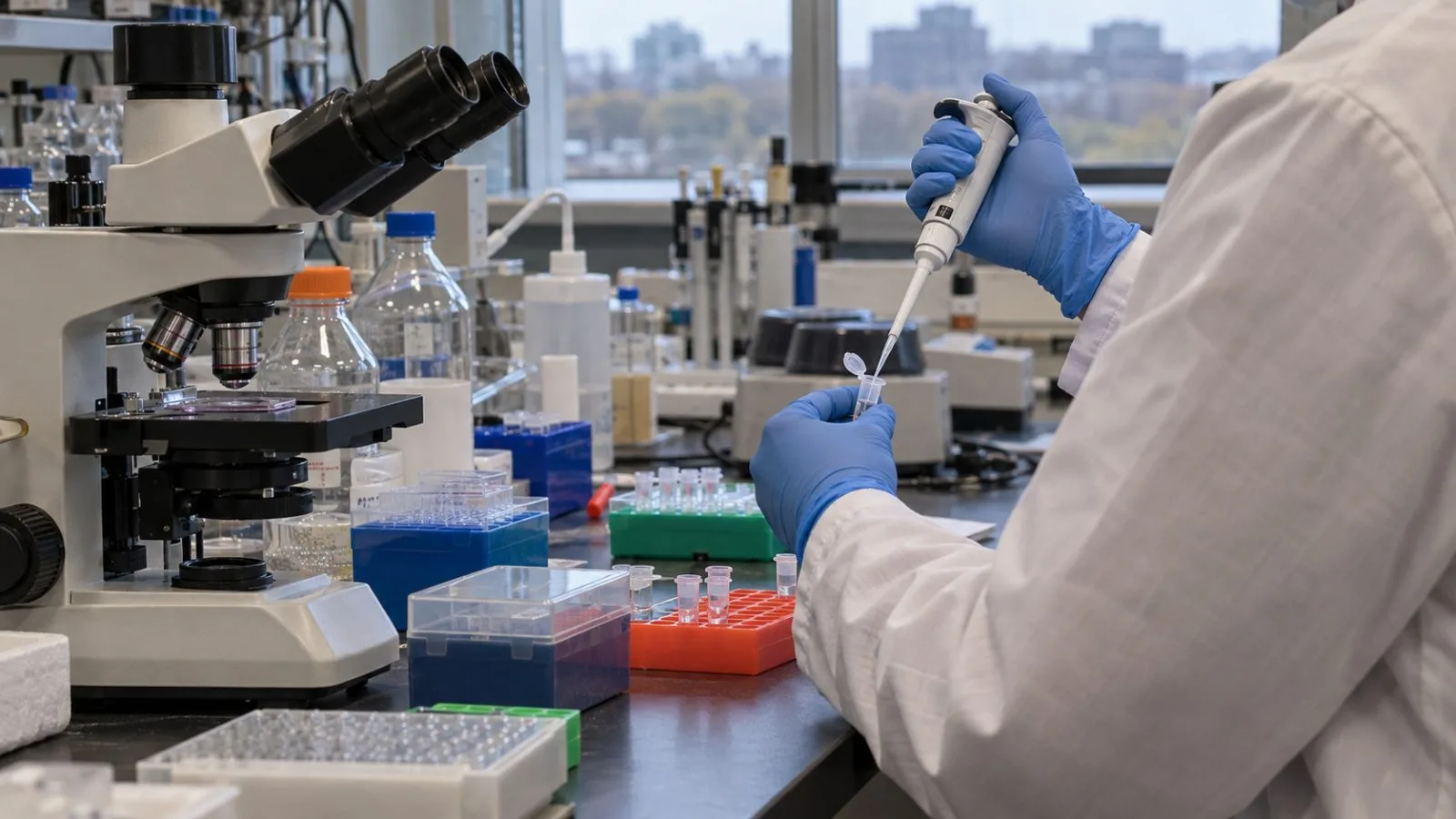 Gloved hands prepare cell samples in a Yale School of Medicine laboratory in New Haven, Connecticut. (AI-generated image / EconoTimes)