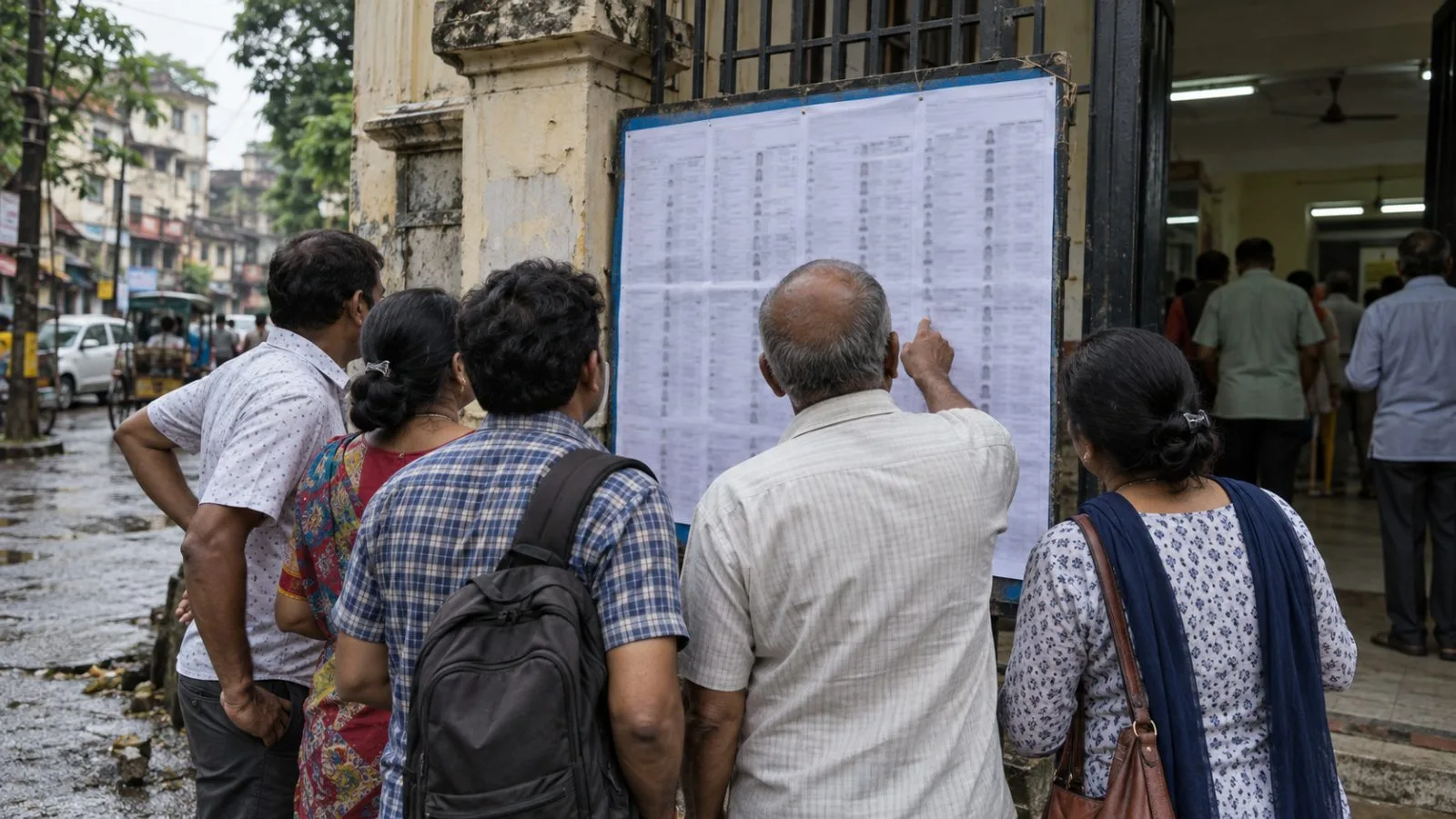 Voters check a posted electoral roll outside a registration office in Kolkata, India (AI-generated image / EconoTimes)