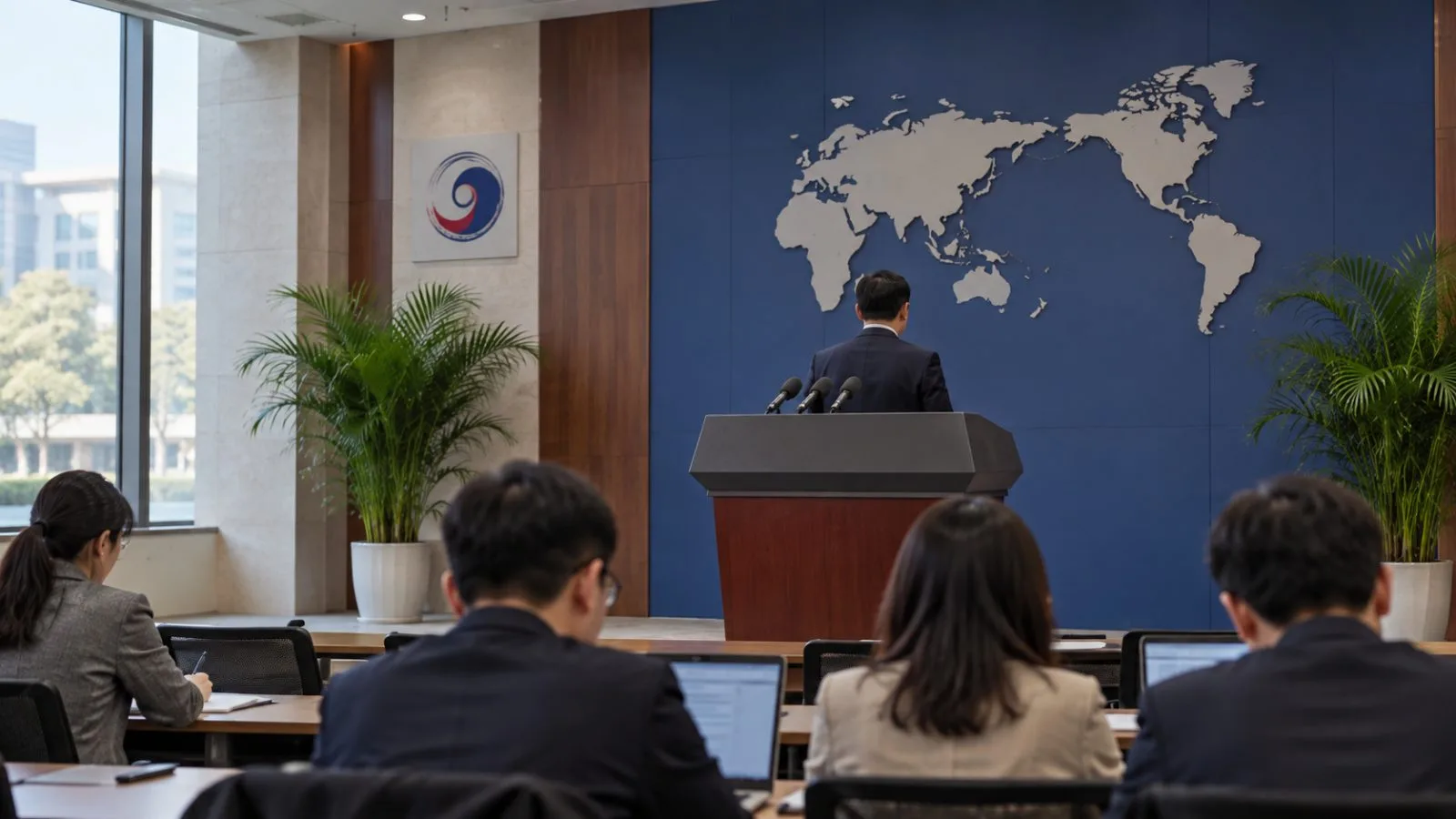 A Foreign Ministry spokesperson addresses reporters during a briefing in Beijing. / EconoTimes.ai