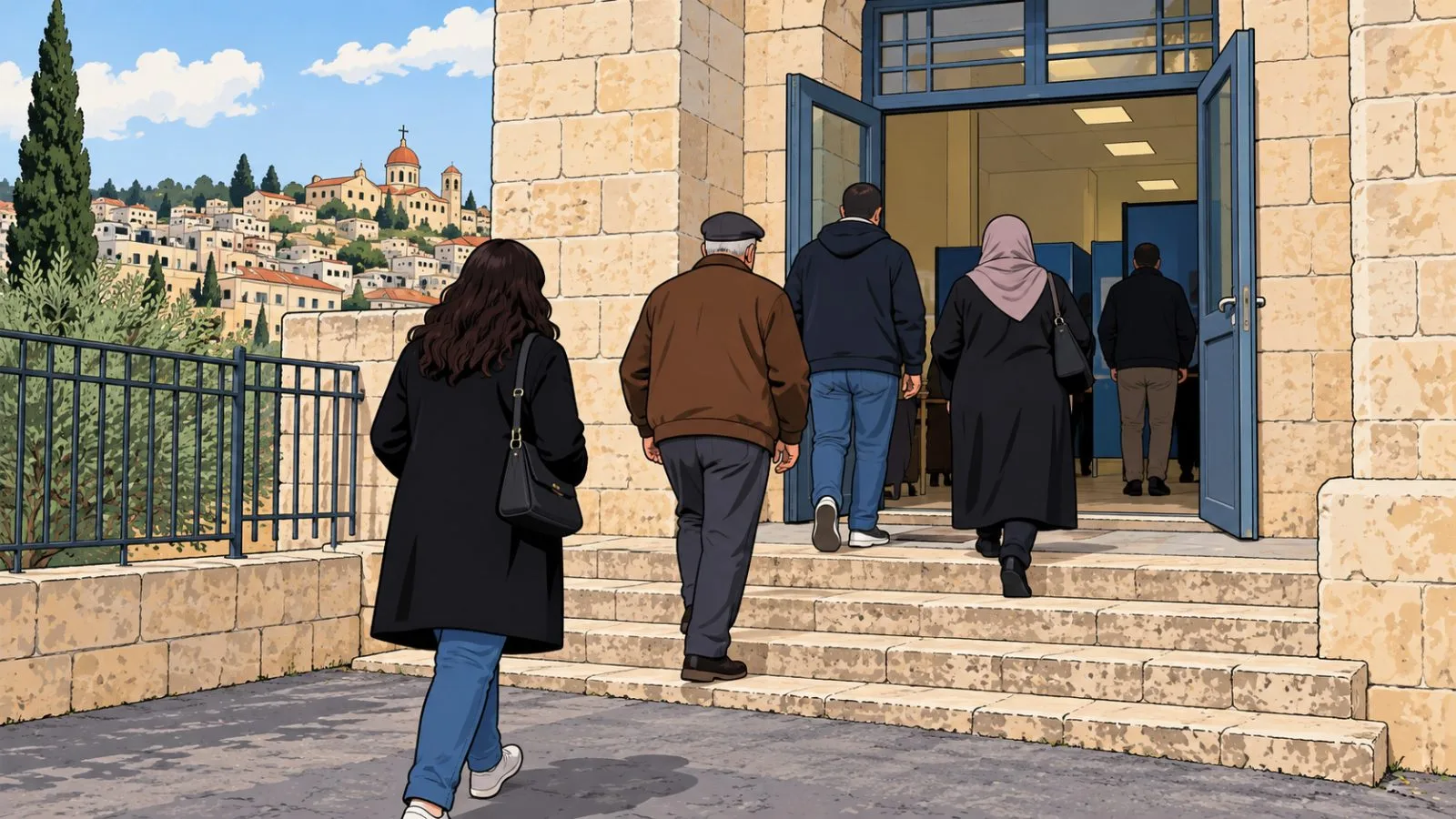 Voters enter a polling station in Nazareth, Israel, during election day. (AI-generated image / EconoTimes)