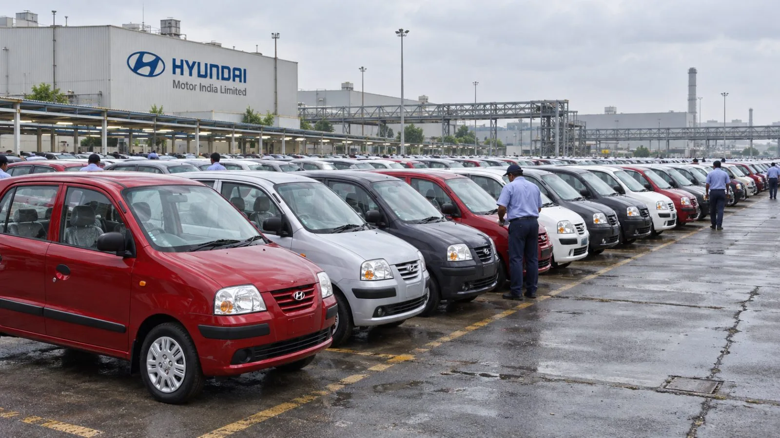 Finished cars await dispatch outside an assembly plant in Sriperumbudur, Tamil Nadu. / EconoTimes.ai
